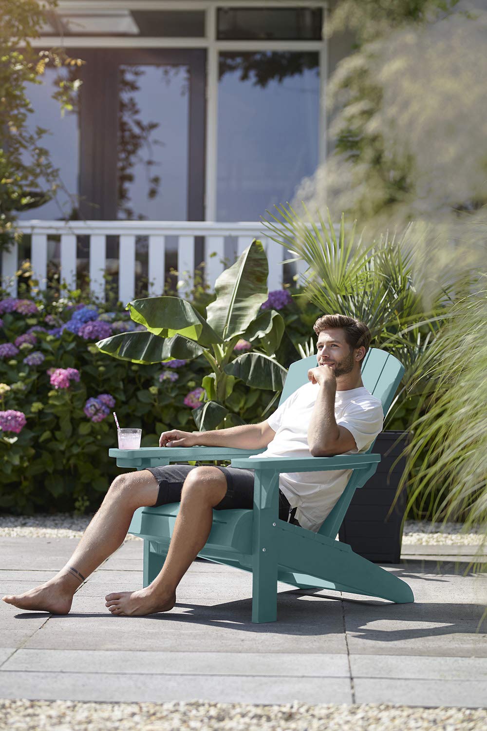 Keter Alpine Adirondack 2-Pack Resin Outdoor Patio Chairs with Cup Holder - Weather-Resistant Teal Plastic Garden Furniture for Beach, Poolside, Fire Pit & Backyard Relaxation