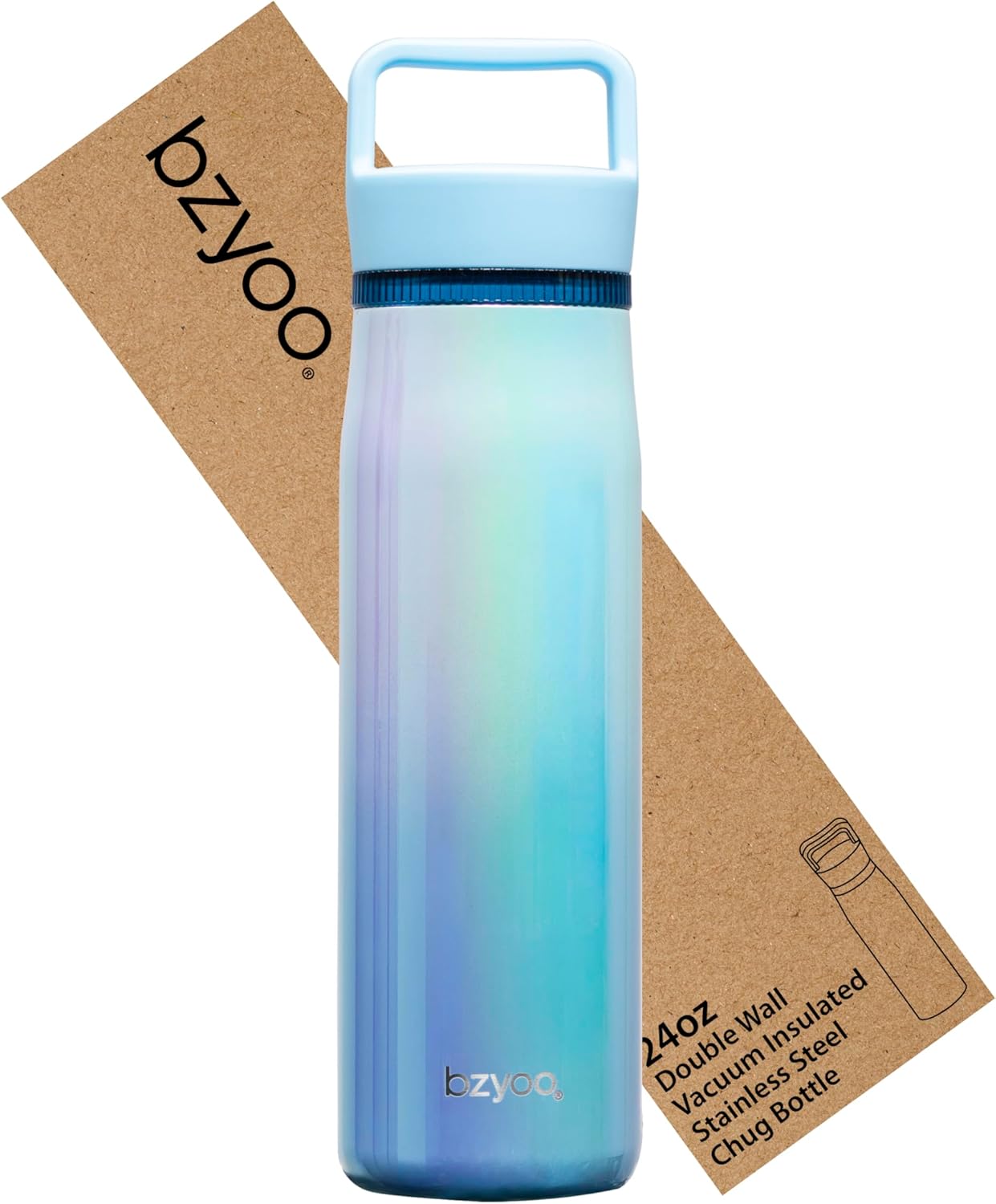 24oz Insulated Stainless Steel Water Bottle with Leakproof Clear Chug Lid - Aurora Iridescent Blue - Perfect for Gym, Hiking & Outdoor Activities