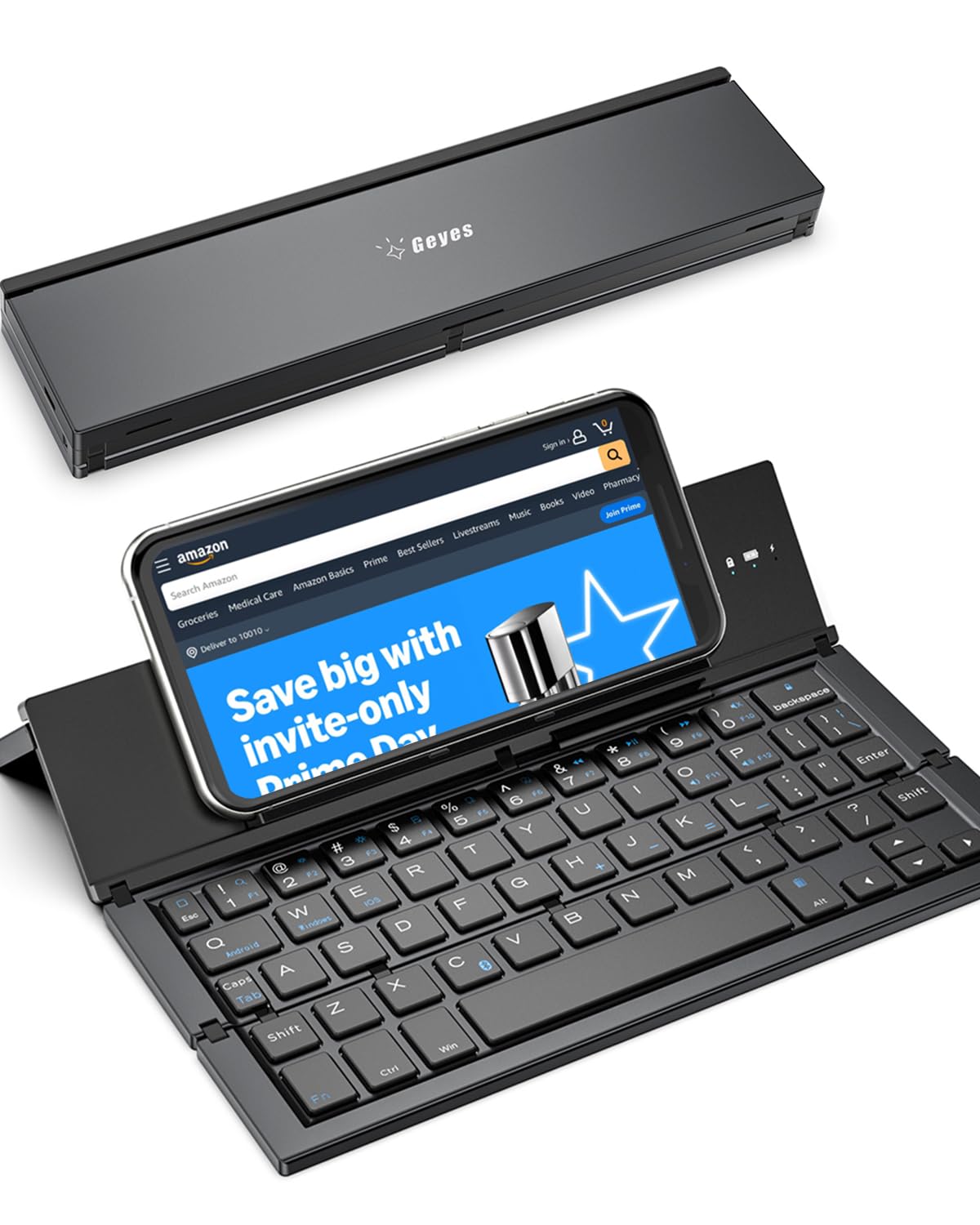 Foldable Bluetooth Keyboard - Wireless Tri-System Portable Keyboard for iPhone, Android, iPad, Tablet & PC | Compact Travel Design for Work, Gaming & On-the-Go Typing (Black)