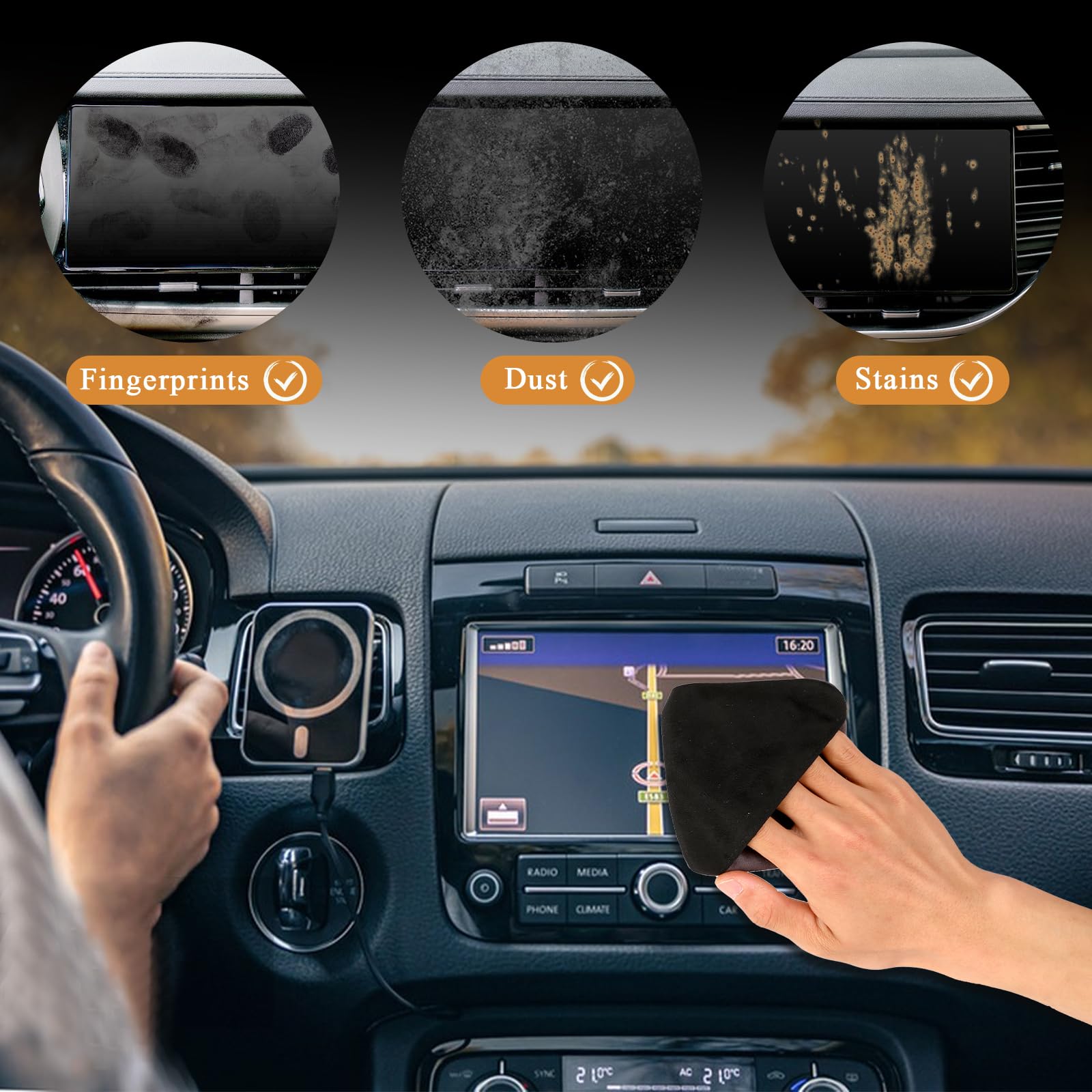 Car Touch Screen Cleaner Wipes with Microfiber Cloth - Auto Dashboard & Display Cleaning Kit for Vehicle Interior, Perfect for Car, Truck, and RV Screens