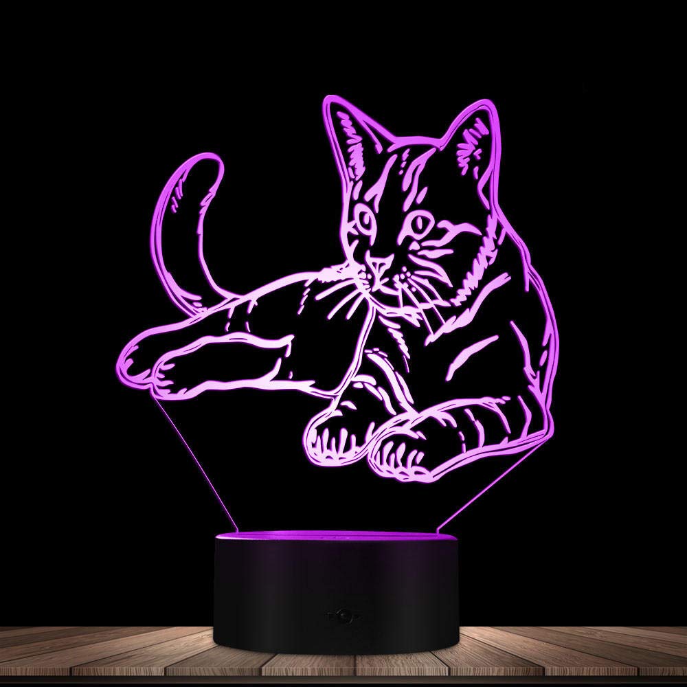 3D Illusion Cat Night Light - LED Nursery Lamp with Multicolor Changing Effects, 3D Kitten Decor for Baby Room, Kids Bedroom & Home Decor - Perfect Night Light Gift for Cat Lovers