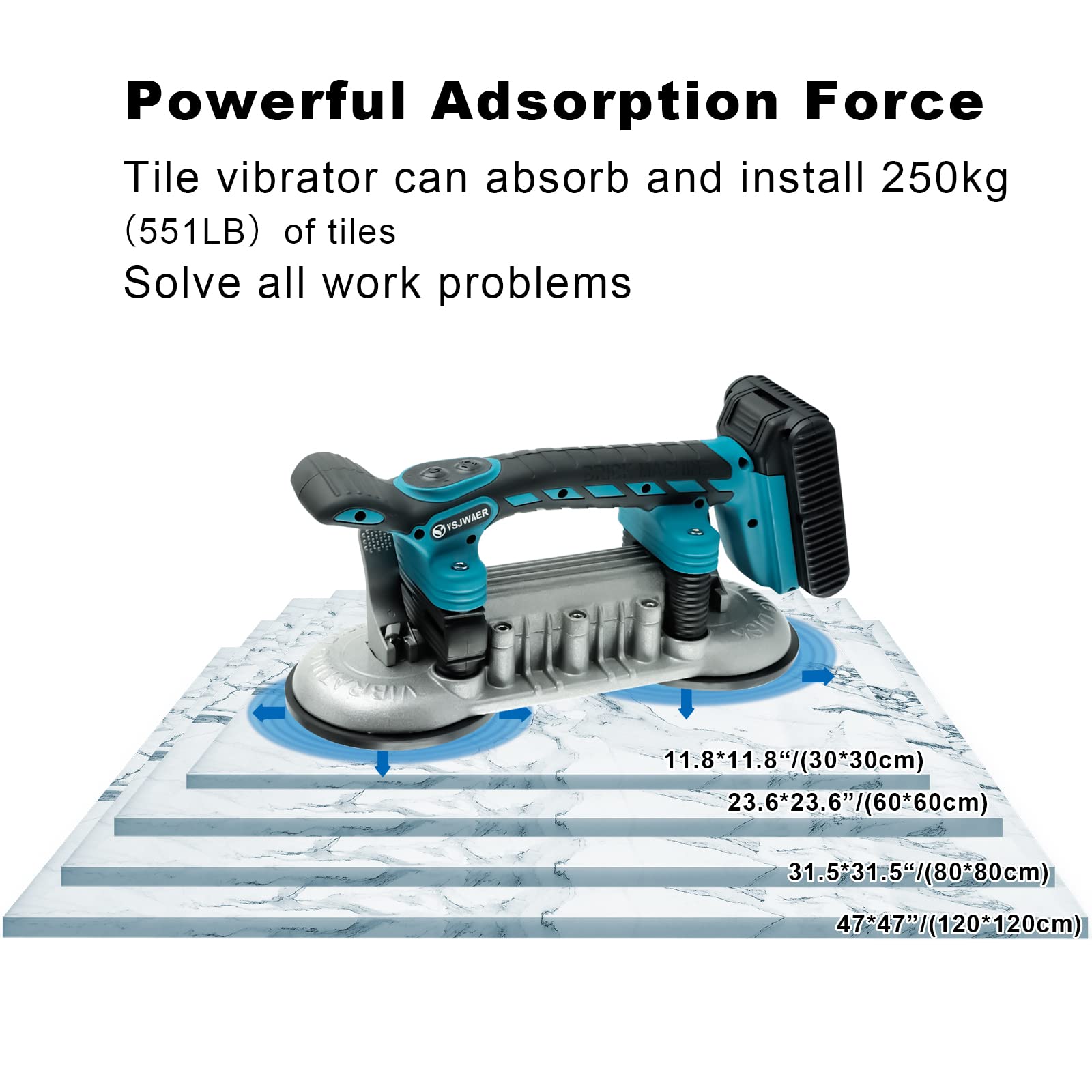 Professional Tile Installation Tool - YSJWAER Double Suction Cup Vibration Machine for Perfect Tiling, 12000mAh Battery, 24000r/min, 6 Speed Adjustable - Ideal for Floor & Wall Tile Leveling and Laying in Home Renovation Projects