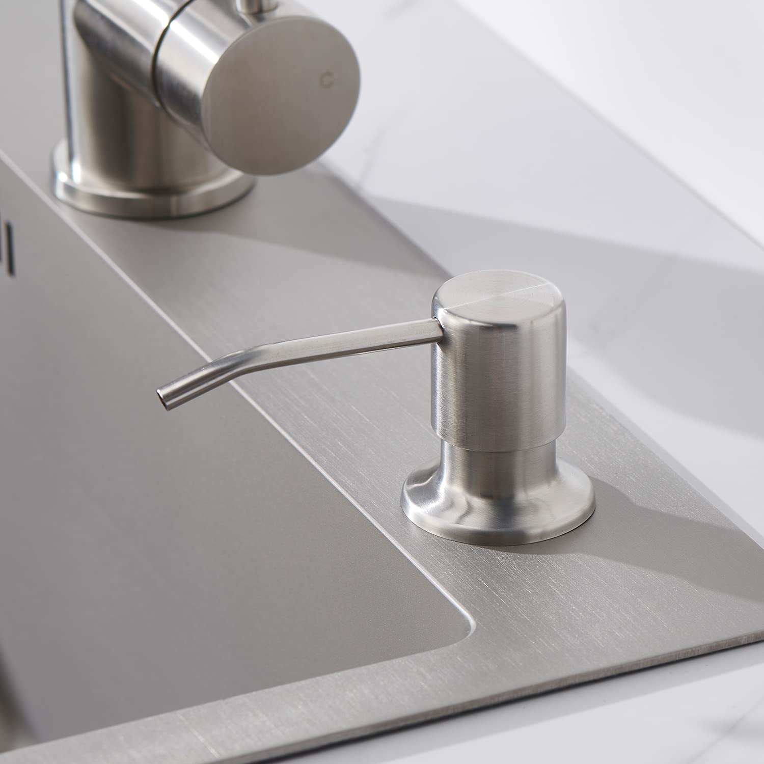 Brushed Nickel Soap Dispenser for Kitchen Sink - Top Refill Stainless Steel Built-in Soap Dispenser with 13oz Bottle | Perfect for Modern Kitchens, Bathrooms & Restaurants