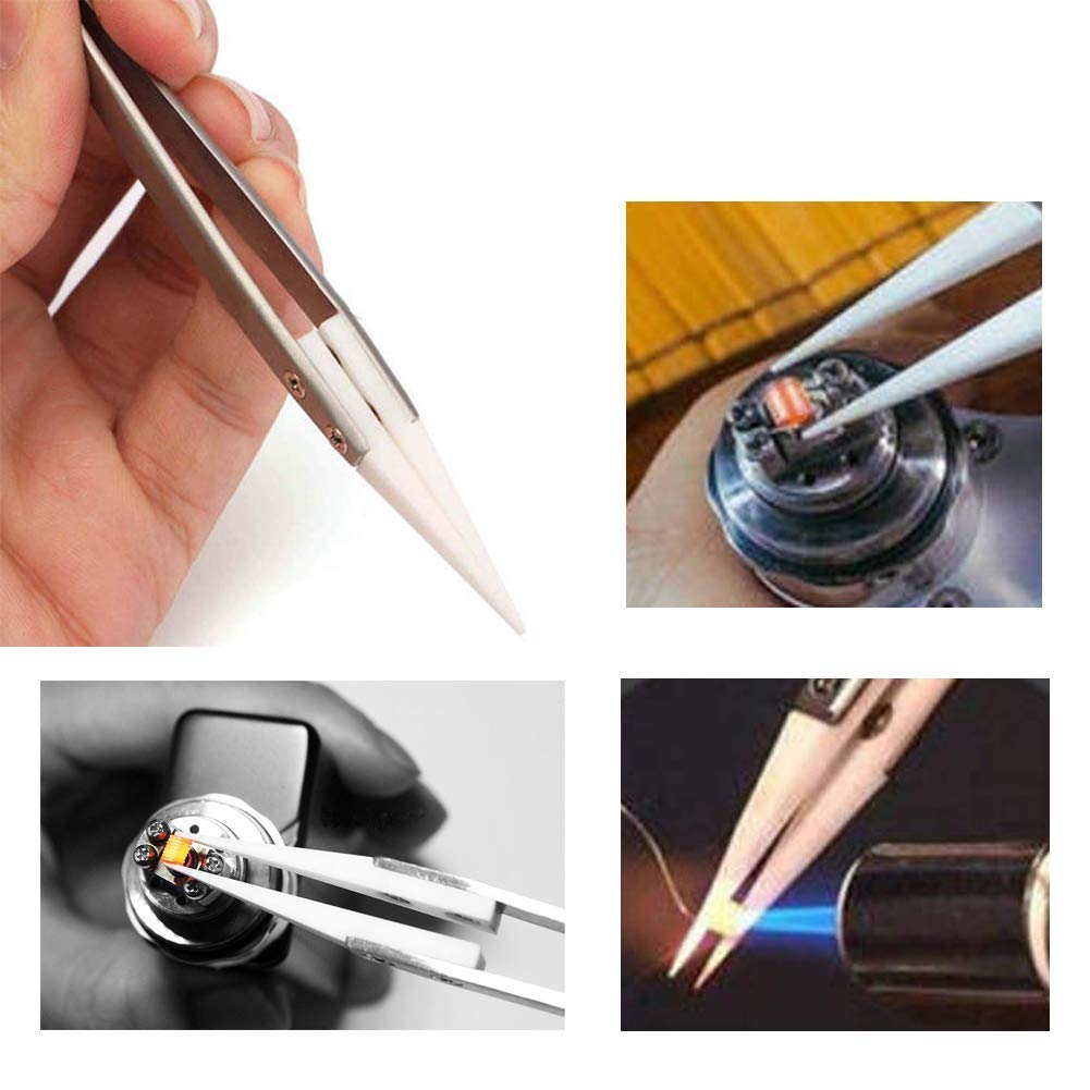 XRED Professional Ceramic Tweezers - Anti-Static Stainless Steel Precision Tweezers for Electronics, Non-Conductive & Heat Resistant (3000°F) - Ideal for PCB Repair, Jewelry Making, and Lab Use (Black)