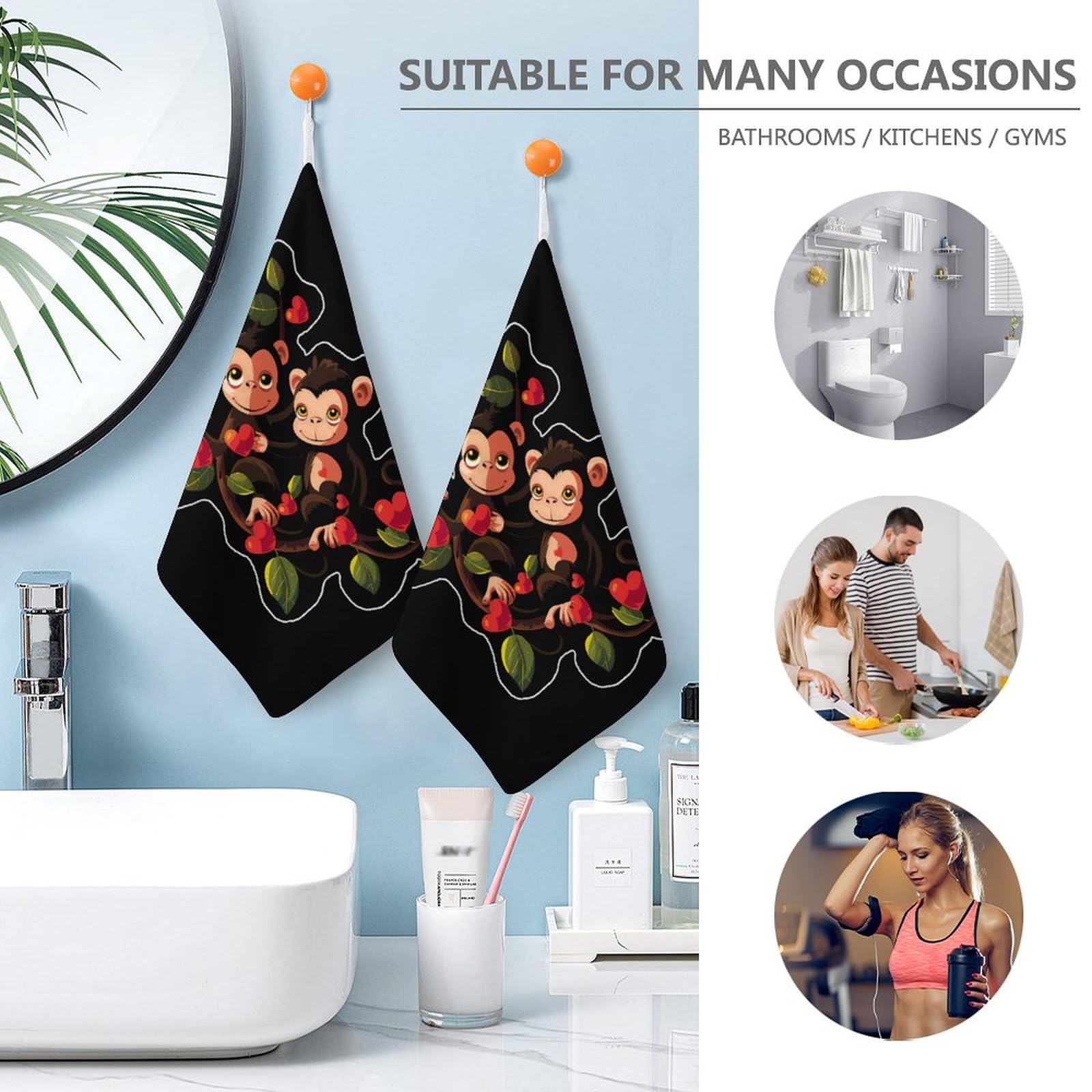 Soft & Absorbent Mama Monkey Hand Towel - Premium Bath Washcloth with Hanging Loop for Travel, Home & Bathroom (1PC) - Perfect for Baby Care, Gym & Spa Use