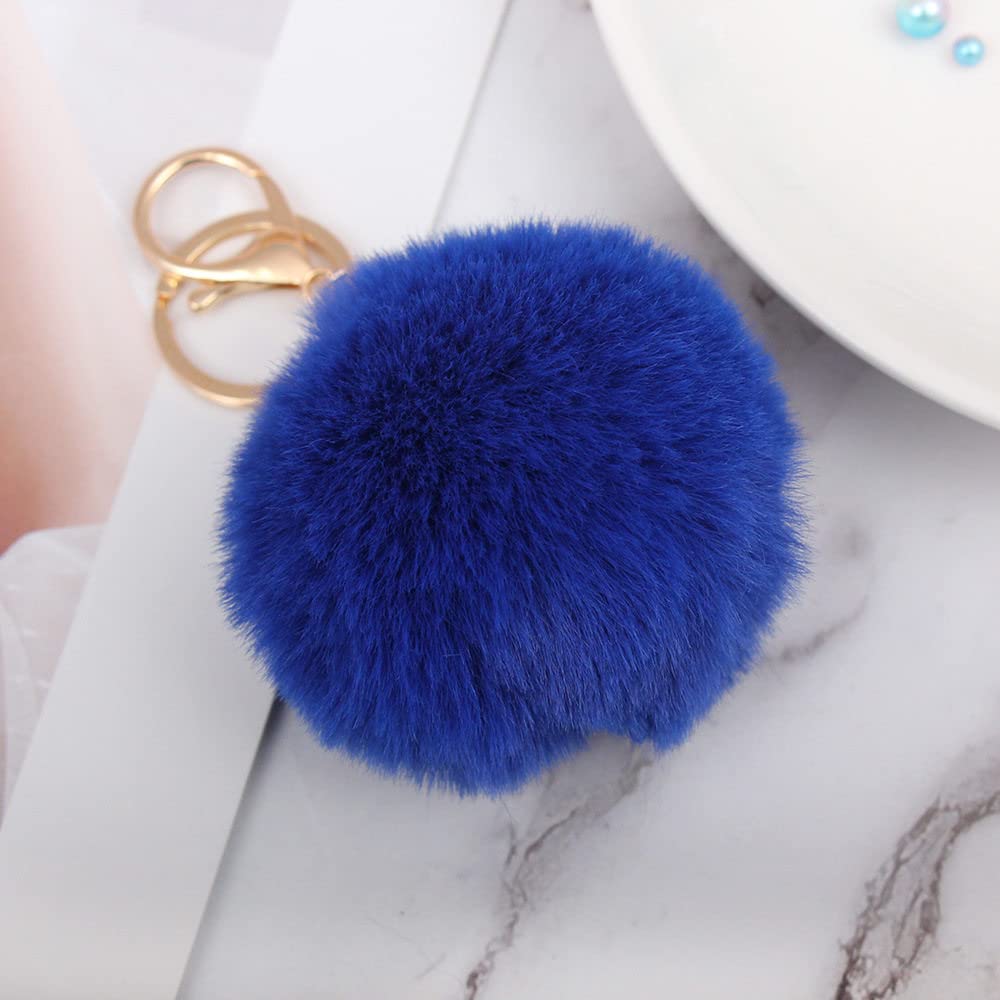 2 Pcs Plush Ball Keychain 8Cm - Cute Fuzzy Hairball Pendant Key Ring Accessories for Women, Royal Blue - Perfect for Handbags, Backpacks, Gifts & Everyday Carry