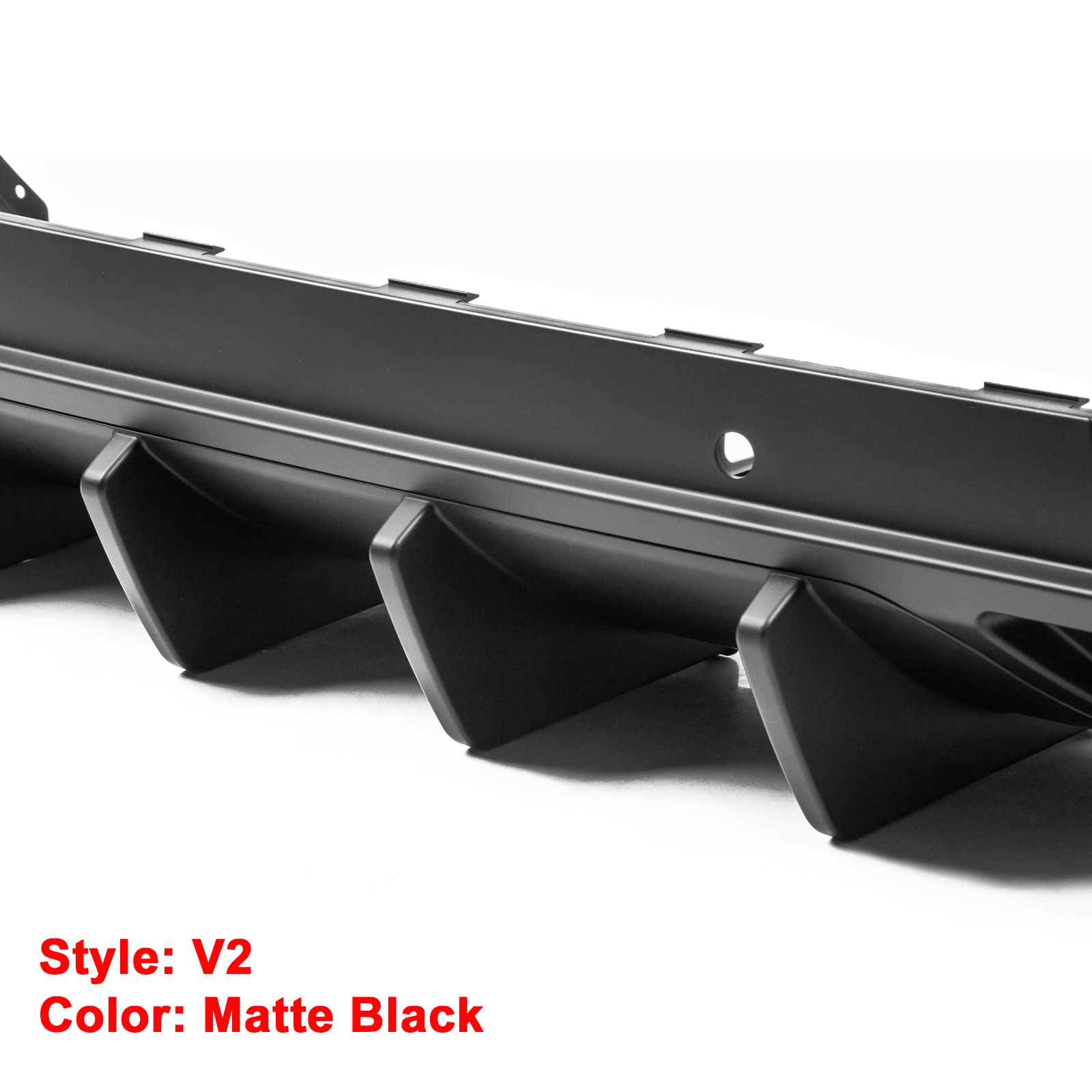 IKON MOTORSPORTS V2 Style Matte Black Rear Diffuser for 2015-2023 Dodge Challenger - PP Bumper Lip Spoiler with Shark Fins | Enhances Aerodynamics & Sporty Look for Street Racing & Car Shows