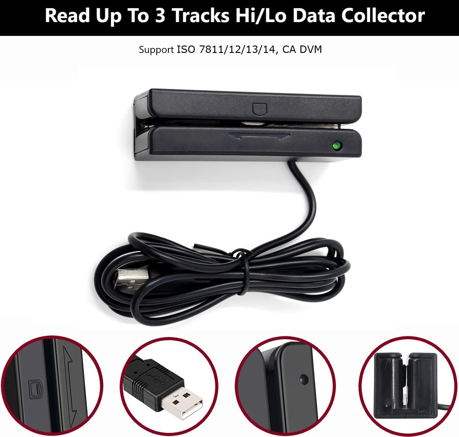 USB 3-Track Magnetic Stripe Card Reader - POS Credit Card Swiper for Magstripe Cards | Compatible with Membership, Gift & Access Control Cards | Ideal for Retail Stores, Hotels & Security Systems