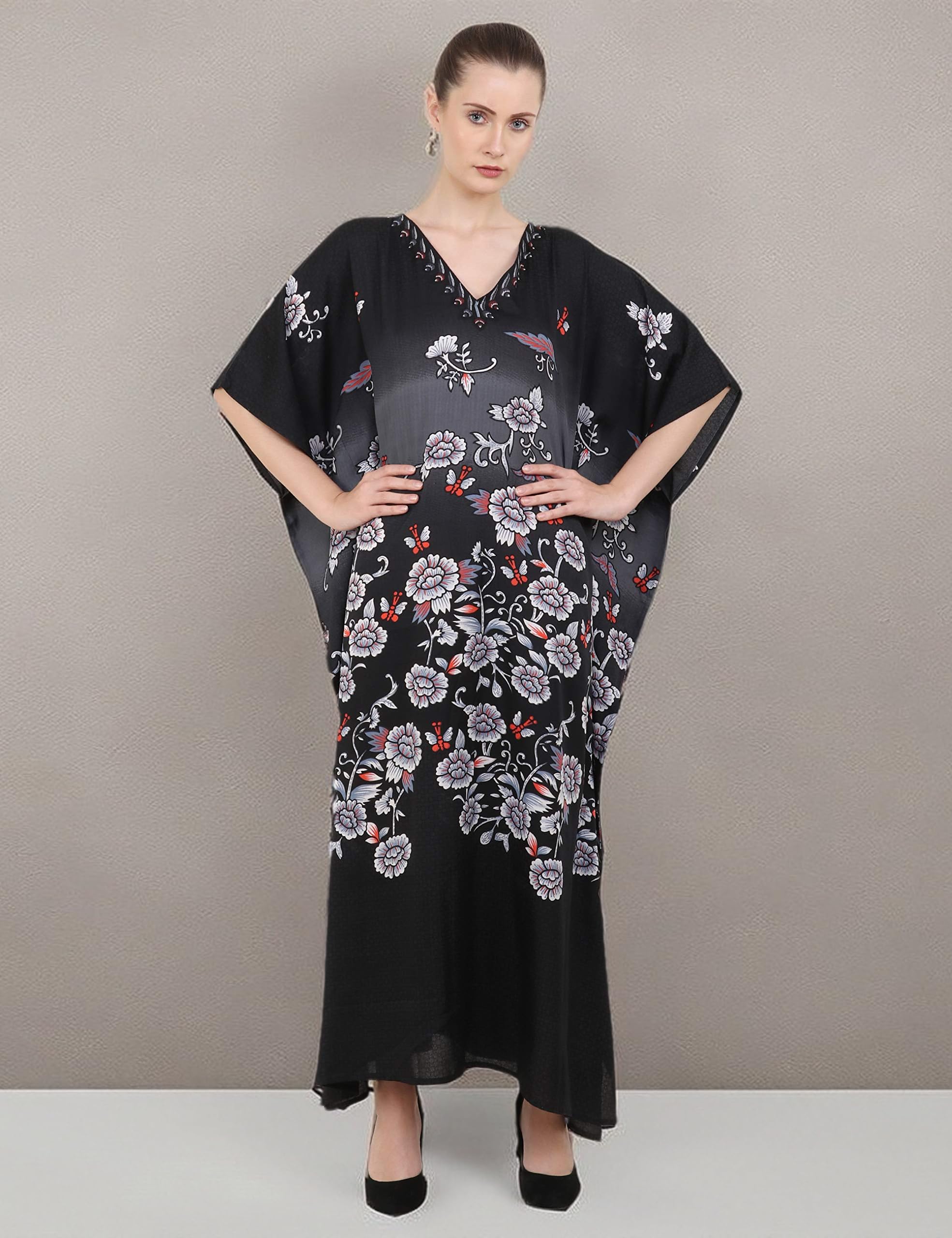 Miss Lavish London Women's Plus Size Kaftan Tunic Kimono Maxi Dress - Summer Beach Cover Up, Boho Chic Loungewear & Resort Wear for Vacation