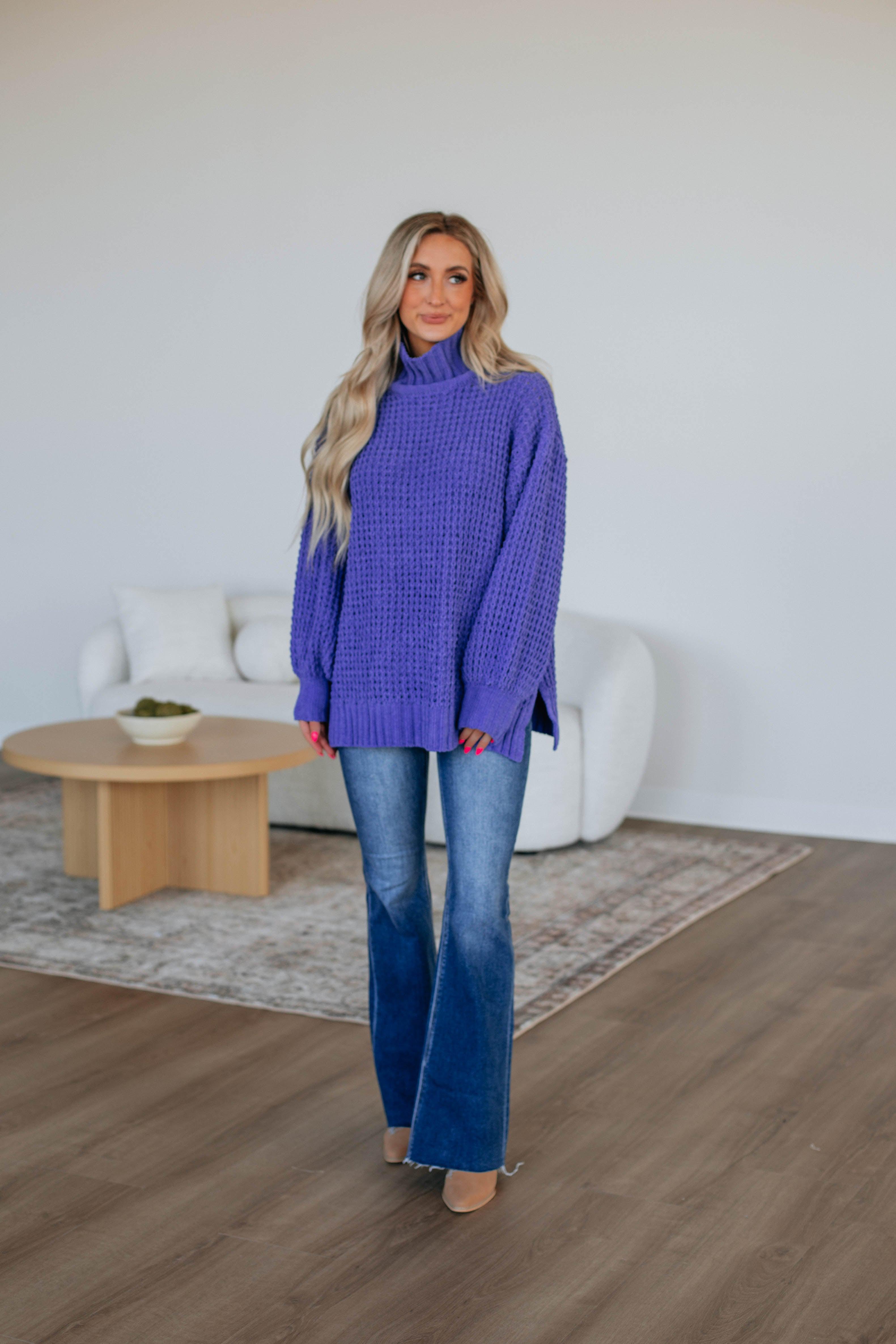Jadea Oversized Sweater Women's Soft Knit Pullover Periwinkle Blue | Cozy Winter Fashion for Casual Outings & Lounge Wear