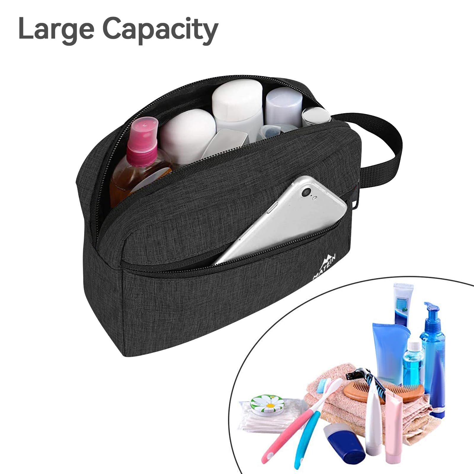 **Matein 2-Pack Waterproof Travel Toiletry Bag for Men – Durable Dopp Kit & Shaving Organizer – Compact Bathroom Essentials Pouch – Ideal for Camping, Gym & Business Trips – Perfect Gift for Travelers (Black)**