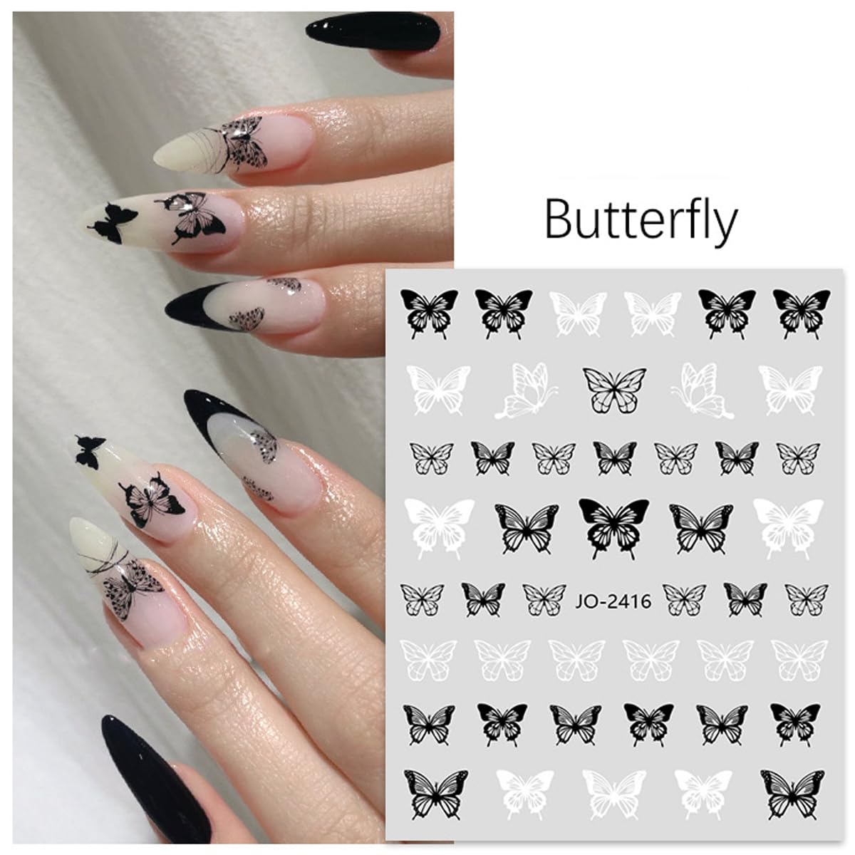 6 Sheets 3D Butterfly Nail Art Stickers - Black & White Designer Nail Decals for Women | DIY Nail Art Supplies | Perfect for Parties, Weddings, and Nail Salon Designs