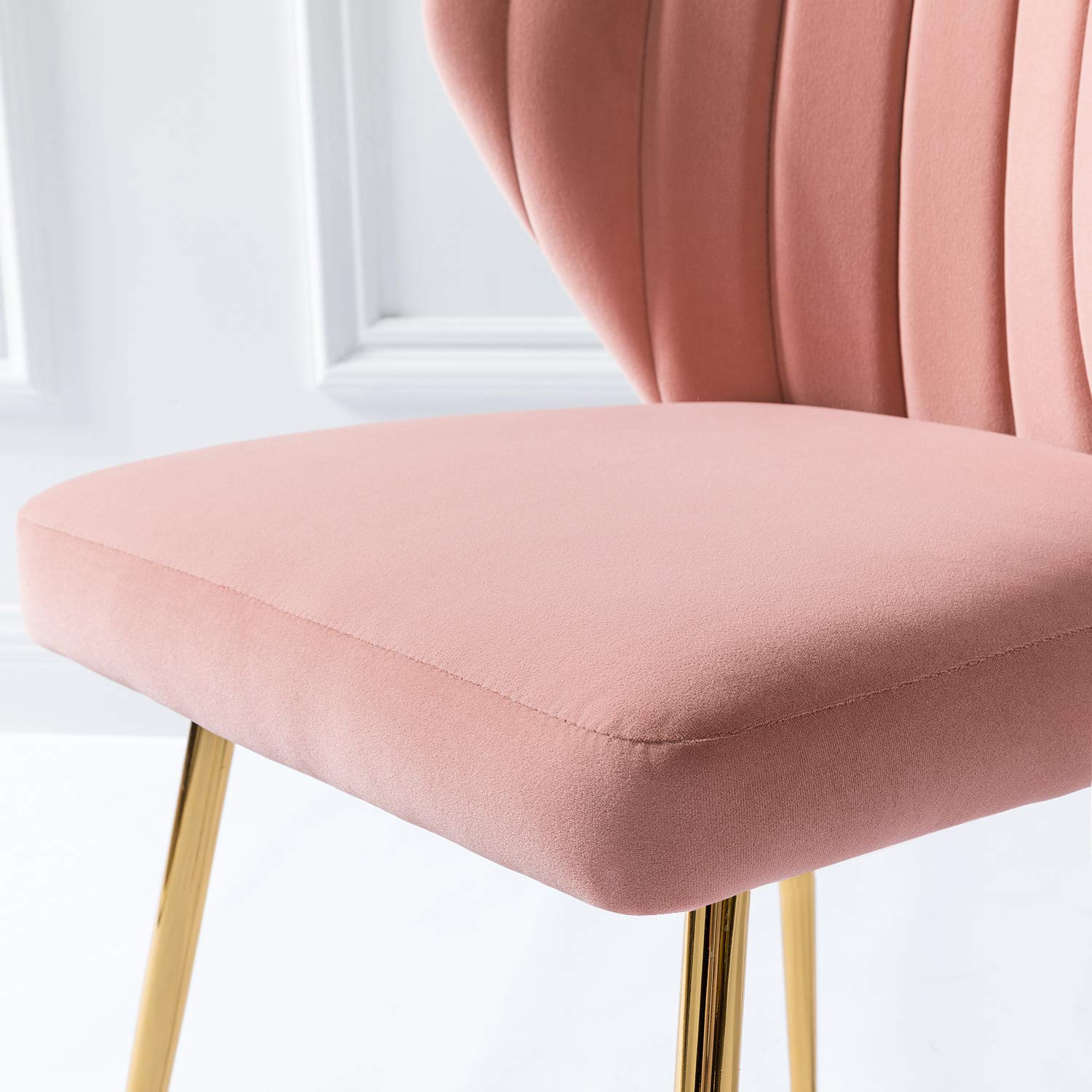 TINA'S HOME Modern Velvet Dining Chairs with Golden Metal Legs - Pink Tufted Upholstered Accent Chair for Living Room, Kitchen, Vanity & Beauty Salon | Elegant Small Seating for Home, Patio & Office