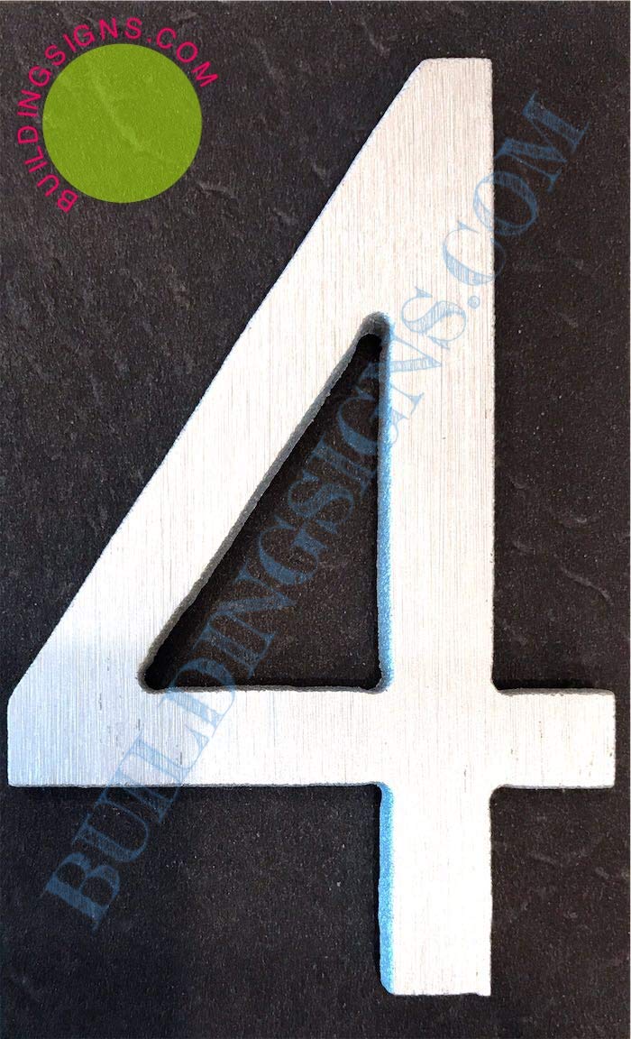 Elegant Aluminum Number 4 Door Sign - Brush Silver Finish, Rust-Free with Double-Sided Tape (2.75 Inch) - Perfect for Home, Office & Apartment Door Decor