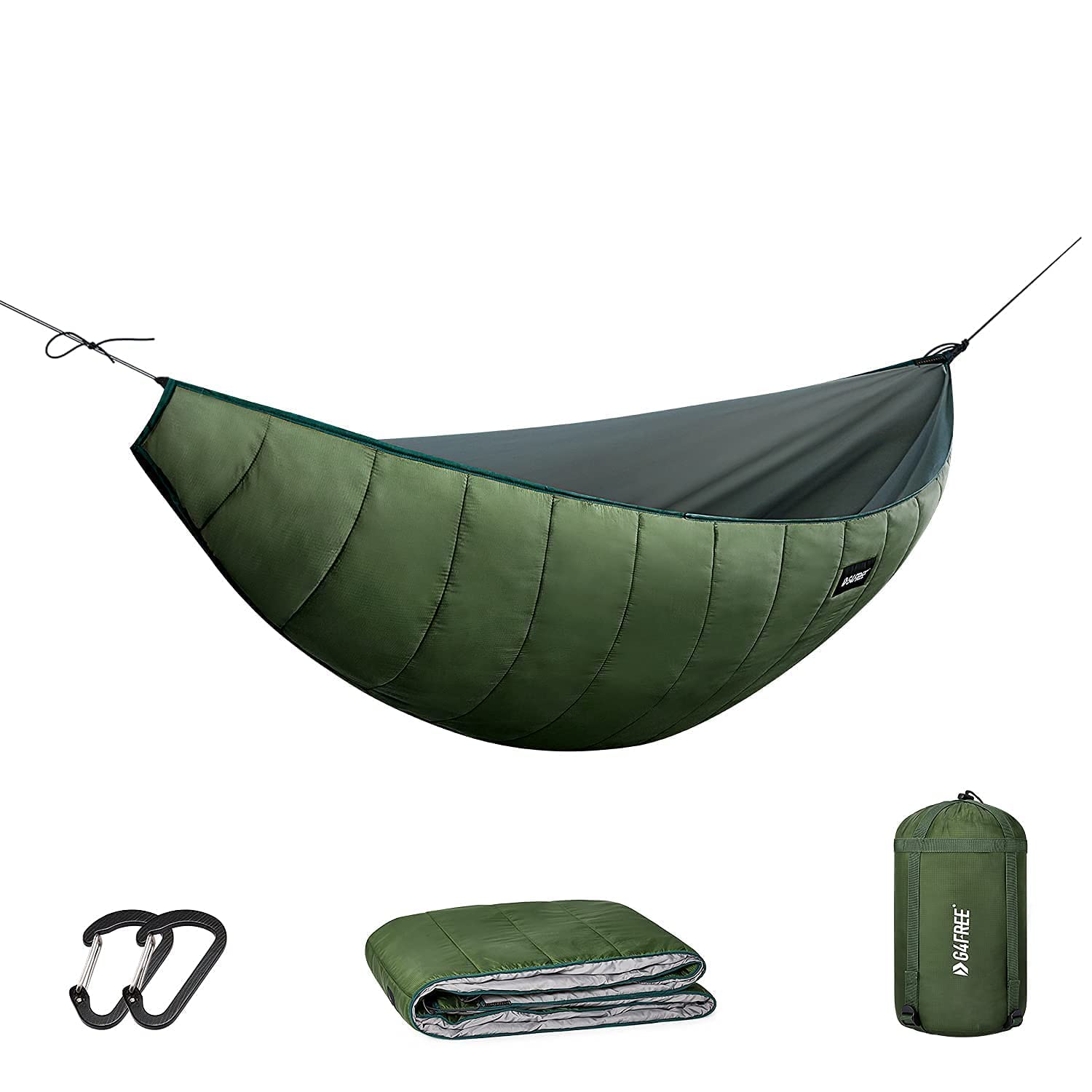 G4Free 2-Person Large Camping Hammock with Mosquito Net & Underquilt - Lightweight Parachute Hammock for 4-Season Outdoor Use - Perfect for Backpacking, Hiking, Backyard Relaxation & Winter Camping