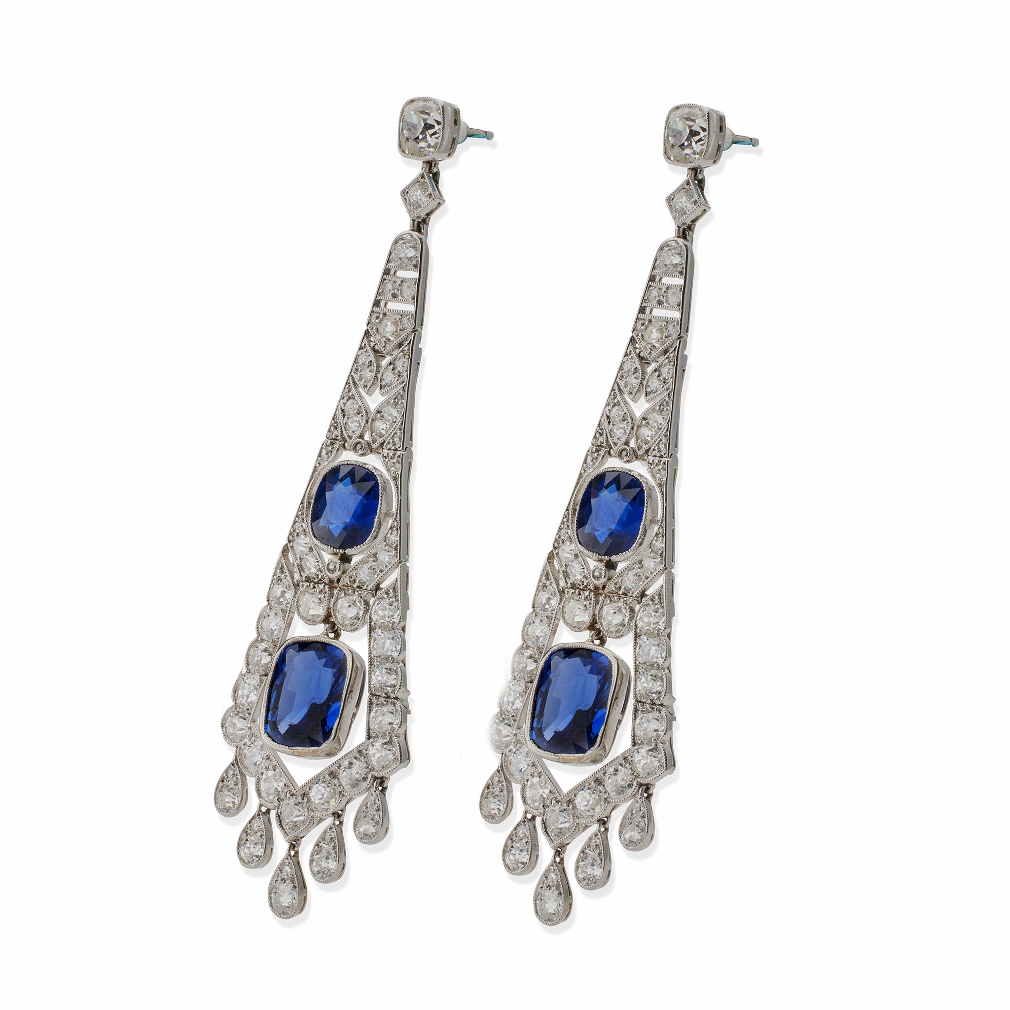 Exquisite French Art Deco AGL-Certified Natural Sapphire & Diamond Pendant Earrings | No Heat Treatment | Vintage Jewelry for Weddings, Parties & Special Occasions