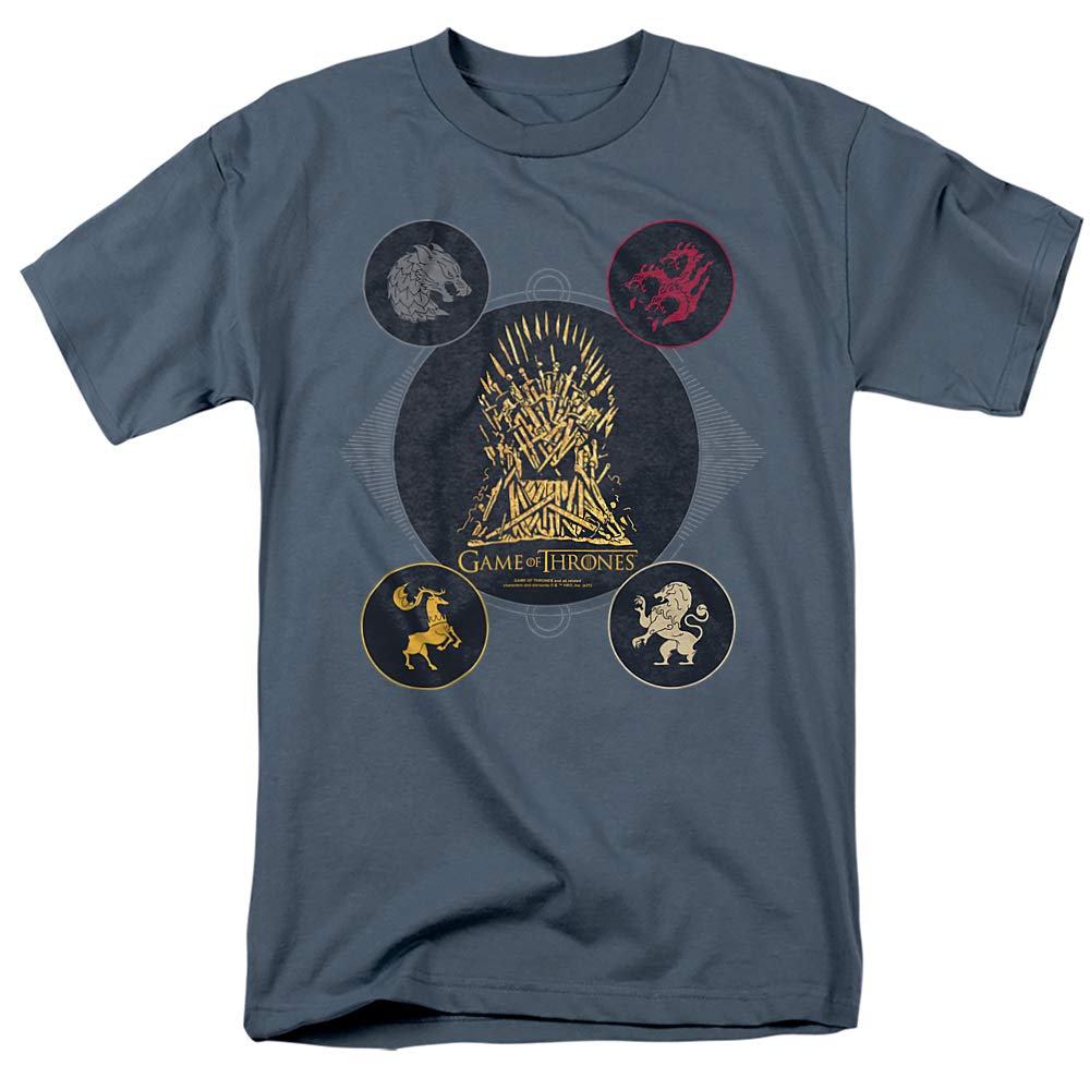 Game of Thrones 4 Houses 4 The Throne Unisex T-Shirt for Adults - Slate Gray - 3XL - Comfortable Cotton Tee for Fans, Cosplay & Casual Wear
