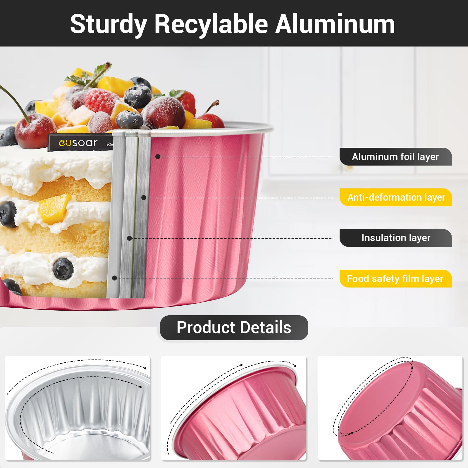 EUSOAR 30-Pack 5oz Disposable Aluminum Baking Cups with Lids - Reusable Foil Muffin Liners, Mini Pie Pans for Cupcakes, Creme Brulee & Desserts - Perfect for Home Baking, Parties & Catering