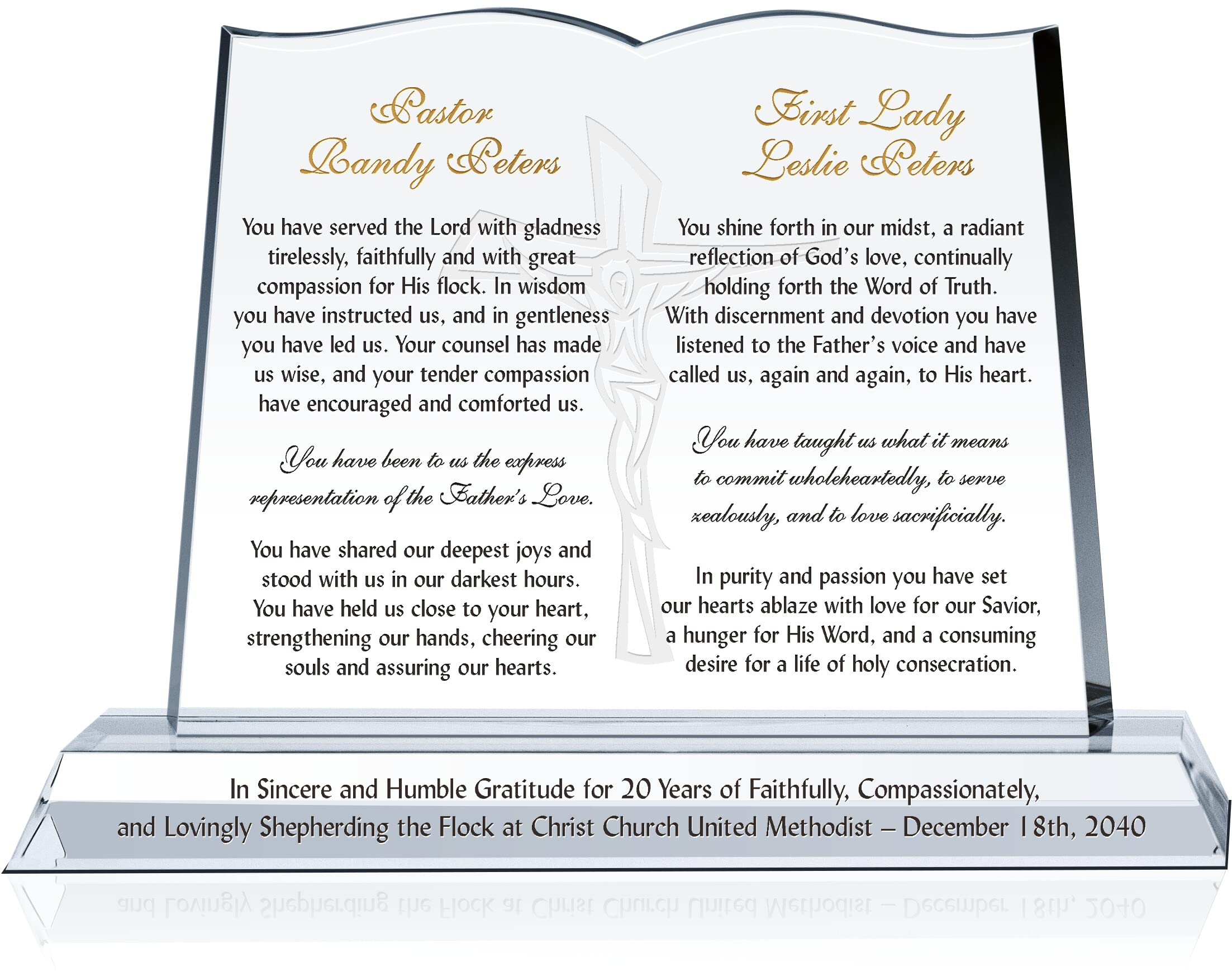 Personalized Crystal Bible Anniversary Plaque for Pastor & Wife - Custom Engraved Names, Unique Appreciation Gift for Pastors & First Ladies - Perfect for Church Anniversaries, Ordinations & Ministry Celebrations (12 Inch Large Size)