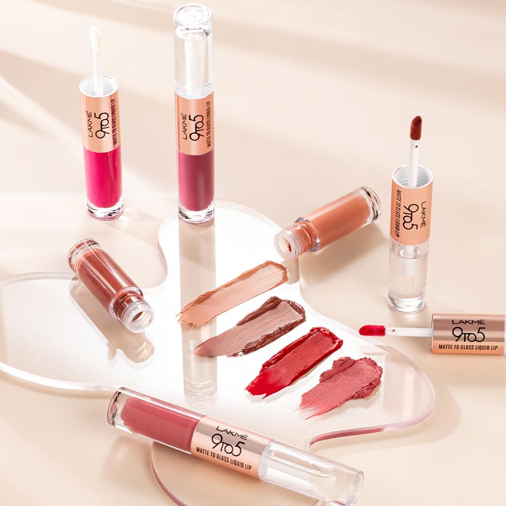LAKMÉ 9 To 5 Matte To Glass Liquid Lipstick - Long Lasting Matte & Glossy Finish Lip Color for Day to Night Wear - Perfect for Office, Parties & Special Occasions