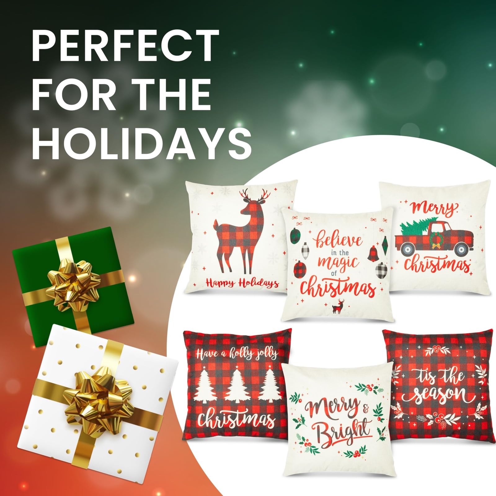 Farmlyn Creek Set of 6 Christmas Throw Pillow Covers 18x18 Inches - Holiday Home Decor for Sofa, Bed & Living Room - Xmas Decorative Cushion Covers Perfect for Festive Season & Winter Decor
