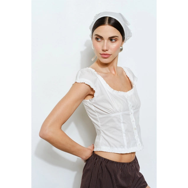 Ingrid Ruffle Top with Matching Headscarf - Women's Fashion Blouse & Scarf Set for Casual Wear, Date Night, and Summer Outfits