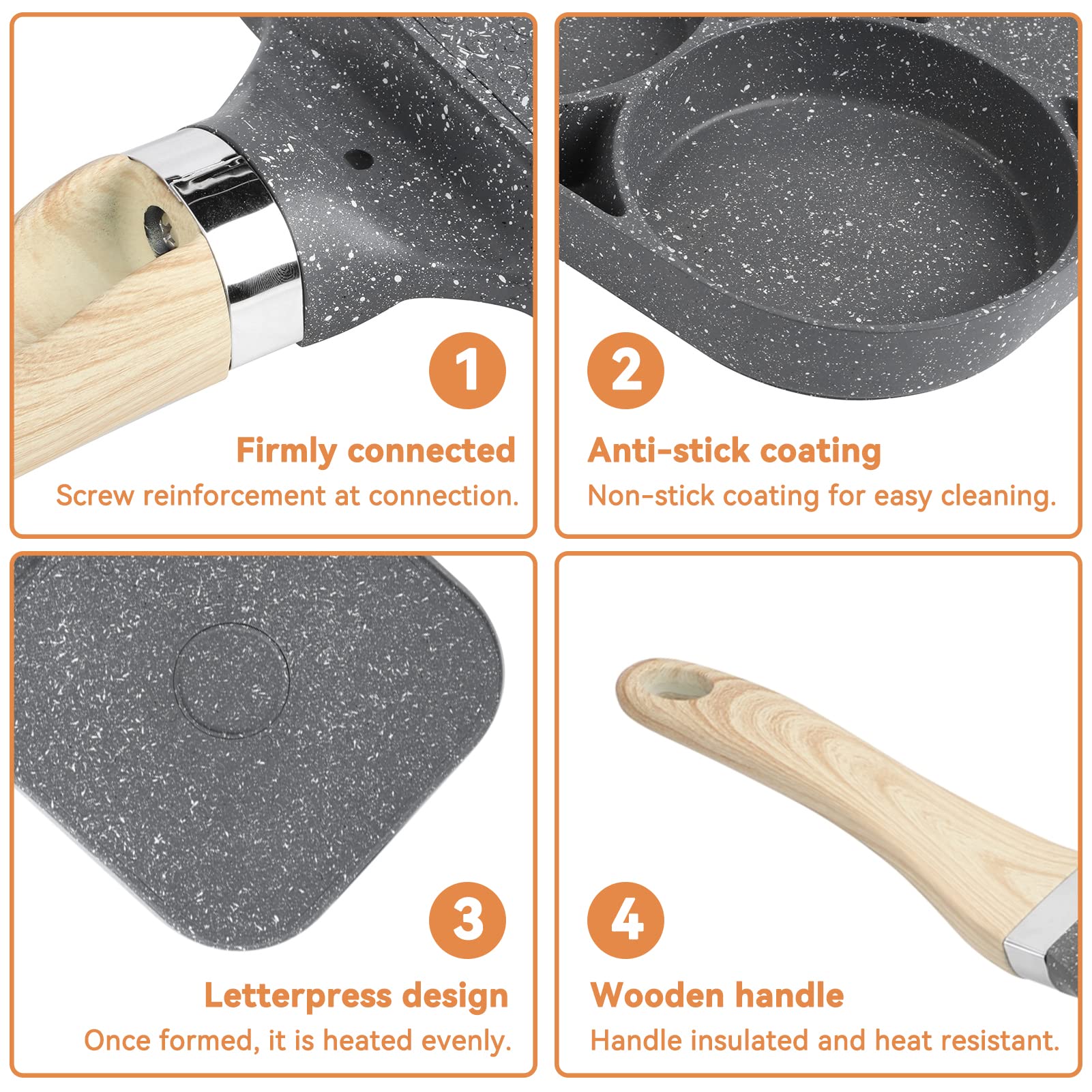 Nonstick 4-Hole Pancake Pan - Universal Aluminum Egg Frying Pan for Pancakes, Omelettes, Burgers & Crepes - Perfect for Breakfast, Brunch & Family Cooking