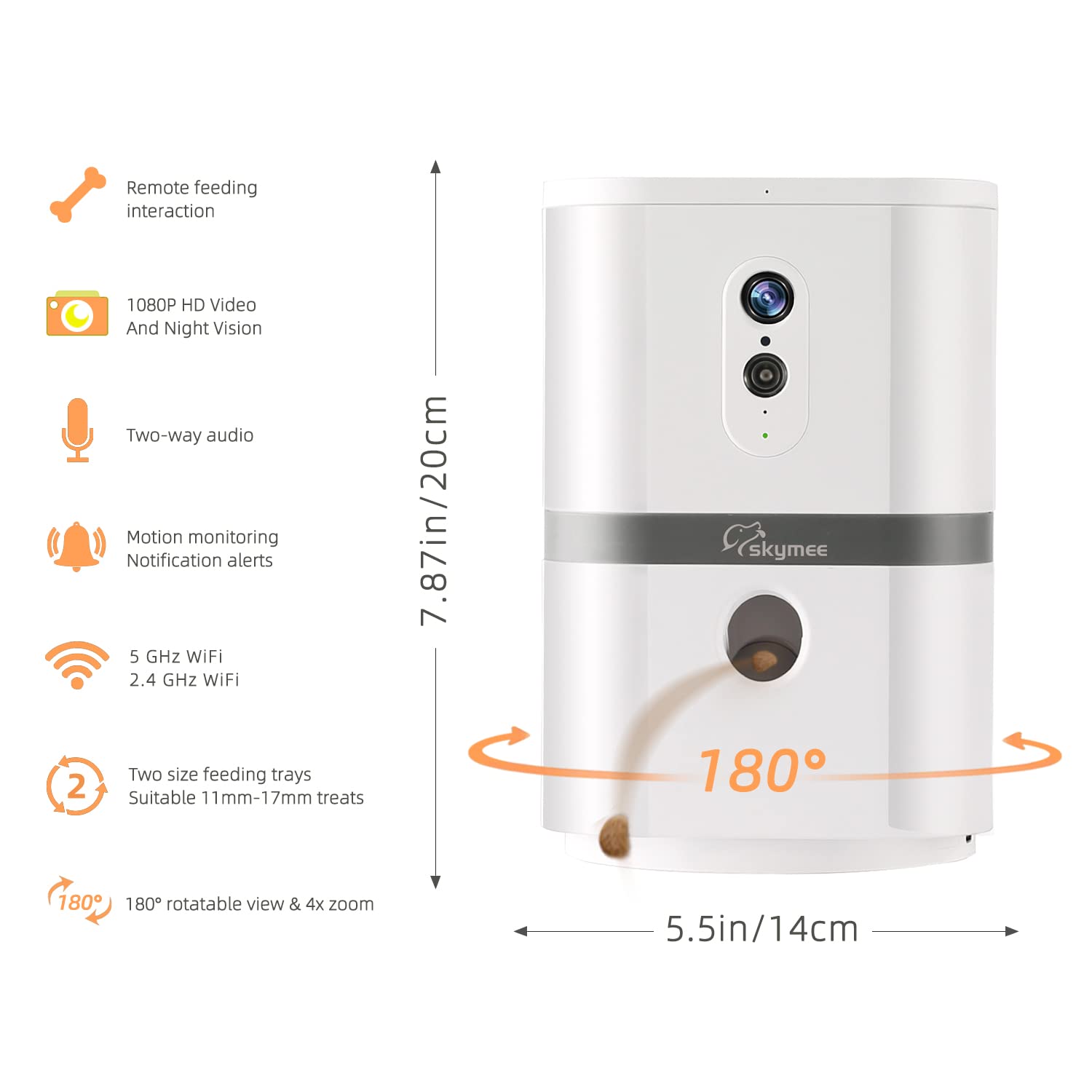 SKYMEE Petalk AI II Smart Pet Camera with Automatic Treat Dispenser - 5G WiFi, Full HD 180° Pan View, Night Vision, 2-Way Audio for Dogs & Cats, Alexa Compatible - Perfect for Remote Pet Monitoring & Training