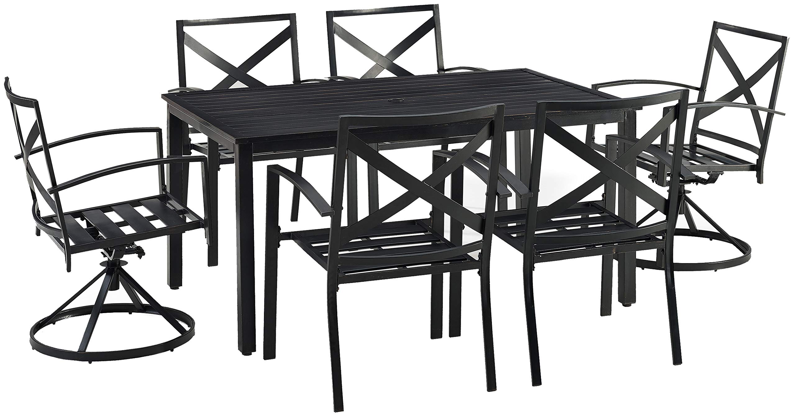 Crosley Furniture Kaplan 7-Piece Outdoor Dining Set for 6 - Patio Table and Chairs in Oiled Bronze with Mist Cushions - Perfect for Backyard, Deck, Garden, and Outdoor Entertaining