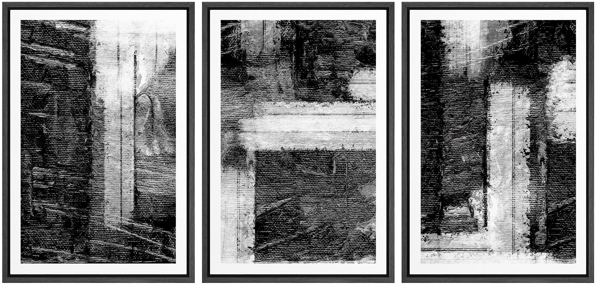 Ashbrook Framed Wall Art Print Set - Black & White Industrial Abstract Paint Stroke Design, Modern Multicolor Decorative Artwork for Living Room, Bedroom, Office - 24