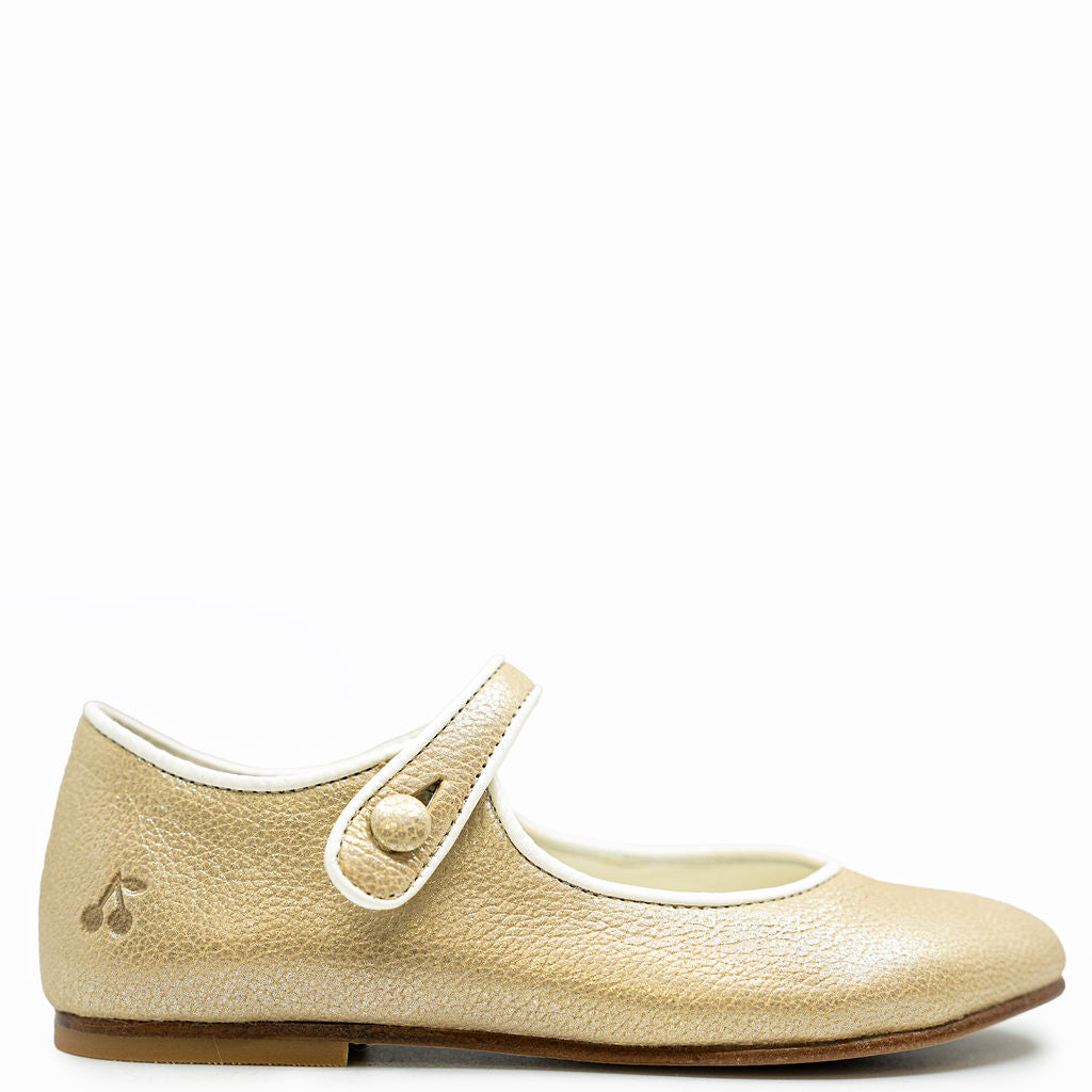 Bonpoint Oro Gold Ella Mary Jane Shoes for Girls - Elegant Leather First Walkers with Bow Detail - Perfect for Special Occasions & Photoshoots