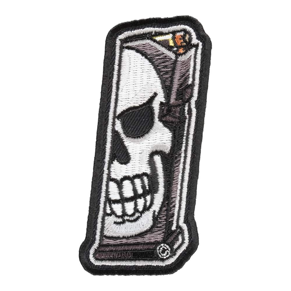 PatchStop Ammunition Clip Skull Iron On Embroidered Patches for Clothing, Jeans, Jackets & Bags - 1.5x3.5in Small DIY Sew On Decorative Gun Weapon Patch - Perfect for Bikers, Military Enthusiasts & Fashion DIY Projects