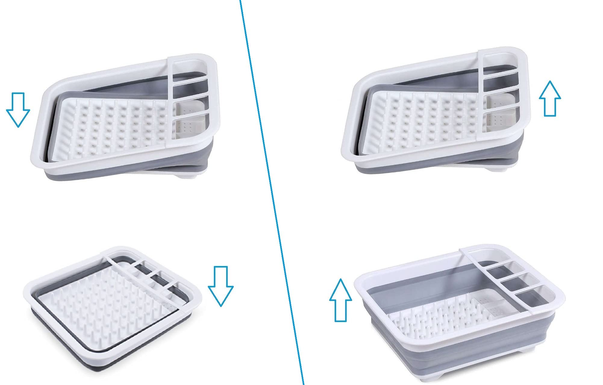 Foldable Collapsible Dish Drying Rack with Drain Board - Space Saving Kitchen Organizer for Silverware, Utensils & Dishes - Perfect for Small Apartments, RVs & Camping