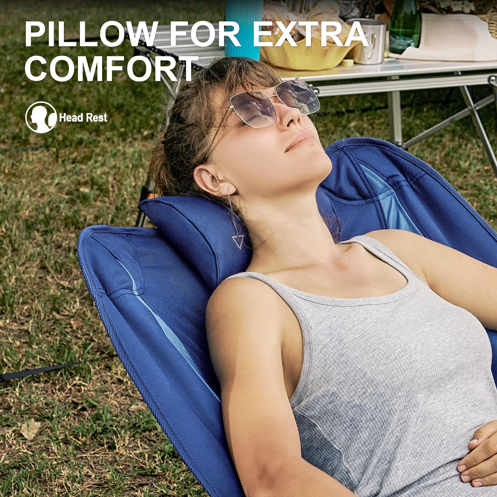 Heavy Duty Oversized Portable Folding Camping Chair with High Back & Side Cup Holders - Blue Outdoor Rocking Chair for Beach, Fishing, Picnic, Concert, Lawn & Travel - Perfect for Relaxing in Backyard, Camping Trips & Outdoor Events