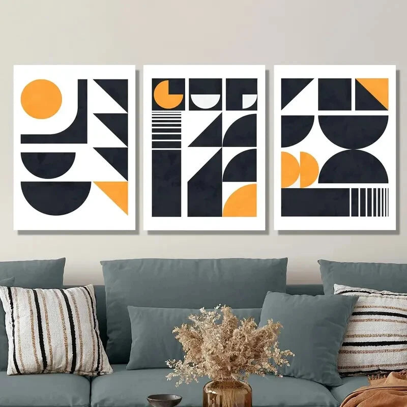 3-Piece Abstract Black Gold Geometric Metal Wall Art - Ready to Hang Modern Home Decor for Living Room, Bedroom & Office