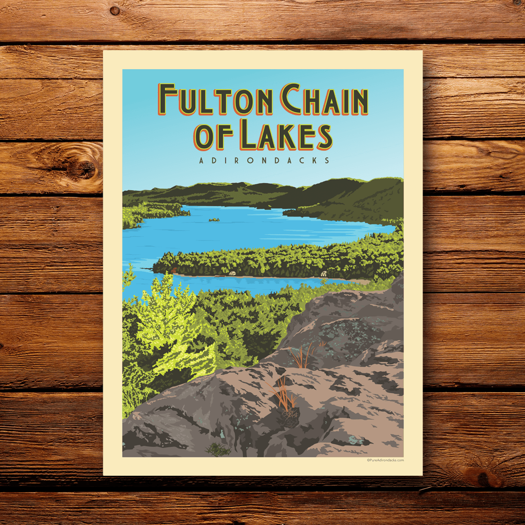 Vintage Fulton Chain of Lakes Wall Art Print - Rustic Lake Scene Decor for Cabin, Living Room, or Office