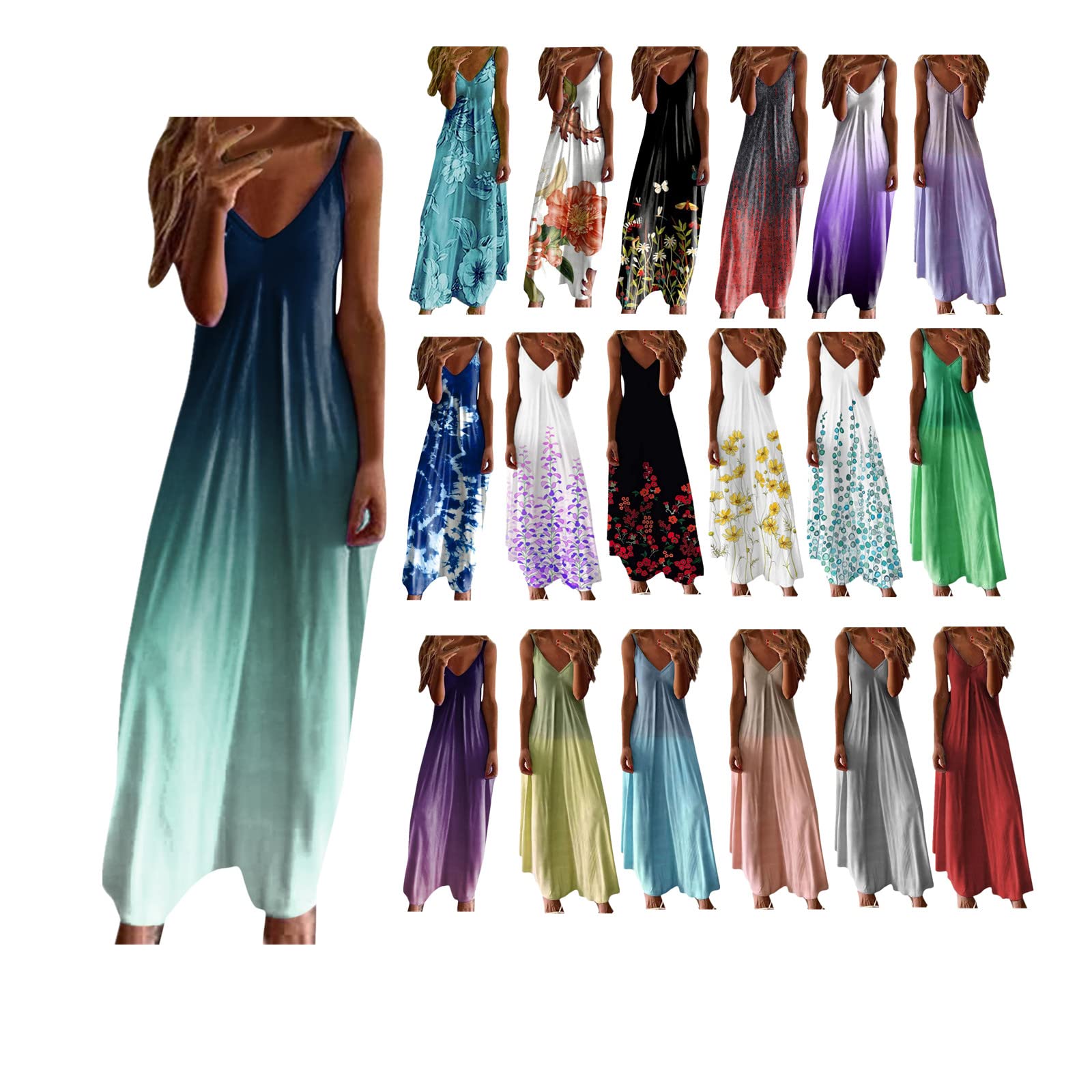 Women's Maxi Dresses Summer Sleeveless Boho Sundress - Casual Spaghetti Strap Long Beach Dress with Loose Fit - Perfect for Vacations, Pool Parties & Summer Outings
