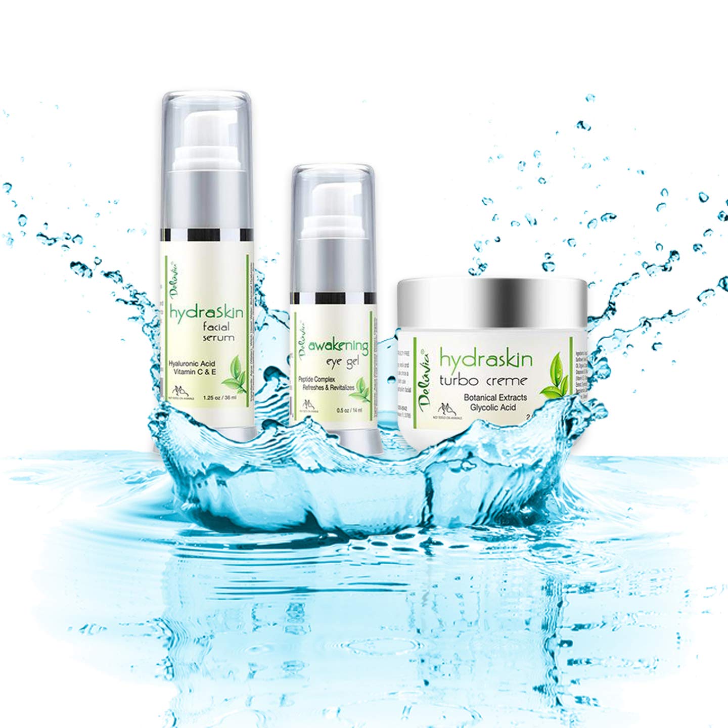 Deluvia HydraSkin Awakening System - Anti-Aging Skincare Set with Hyaluronic Acid, Vitamin C Serum & Night Cream | Organic Aloe Vera, Vitamin E & Essential Oils | Perfect for Dry Skin, Wrinkles & Dark Circles | Daily Facial Care Routine for Glowing Skin