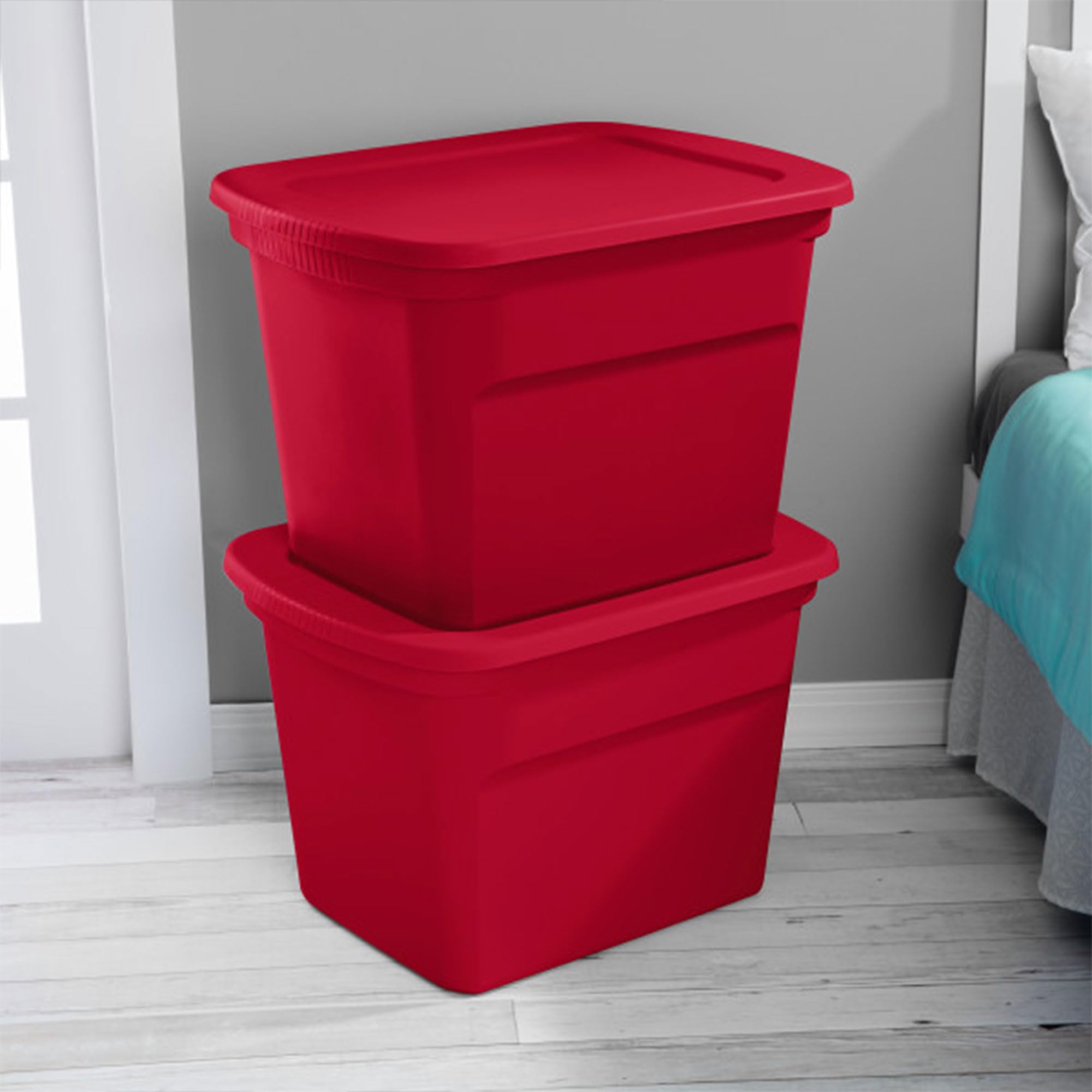 Sterilite 18 Gallon Stackable Storage Tote Bins with Lids (16 Pack) - Red Plastic Containers for Home Organization, Seasonal Decor, Toys & Garage Storage - Perfect for Closet, Basement & Holiday Decorations