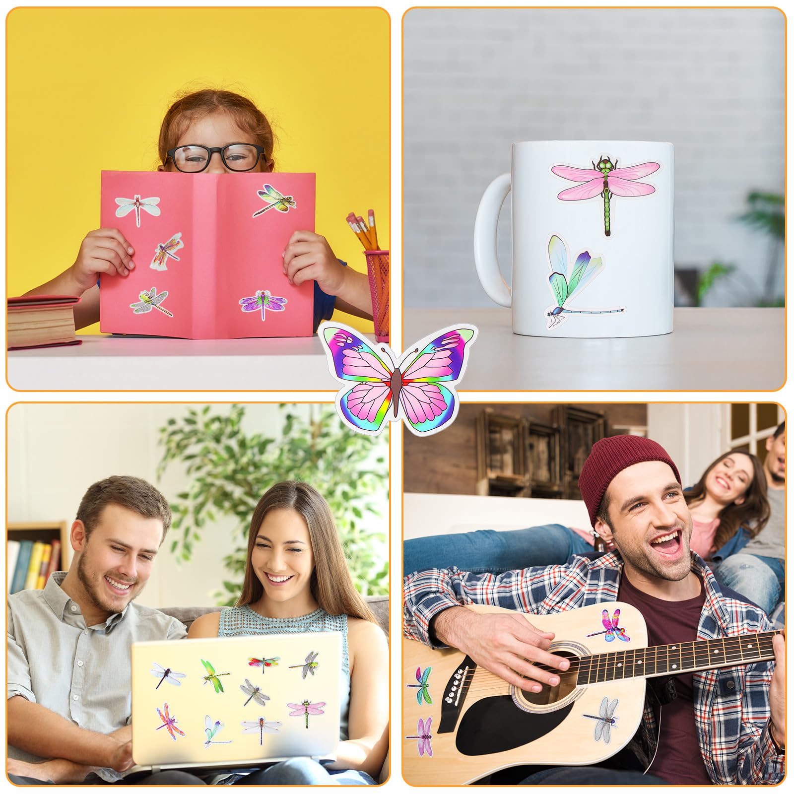 100 Pcs Dragonfly Stickers - Waterproof Vinyl Decals for Water Bottles, Laptops, Cars, Skateboards | Beautiful Insect Decor for DIY Crafts, Scrapbooking & Luggage Personalization