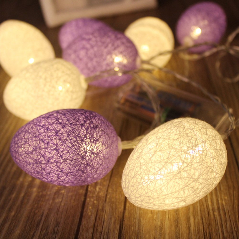 Easter Egg LED String Lights - 20 LED 10.5ft Battery Powered Decorative Lights for Easter, Mother's Day, Birthday, Holiday, Wedding, Party, Kids Room & Home Decor (White + Purple) | Indoor & Outdoor Festive Lighting for Spring Celebrations