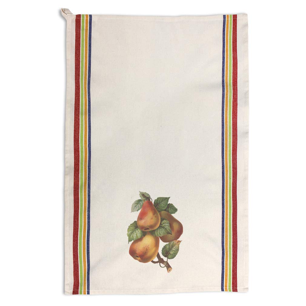 Vintage Pear Print Custom Kitchen Towels - Multi Stripe Dish Towels for Food & Beverage Cleaning | Perfect for Farmhouse Decor, Dish Drying & Gift Giving