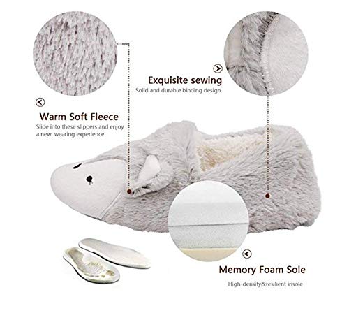 Women's Soft Furry Silver Fox Fleece Slippers - Winter Plush Indoor/Outdoor House Shoes - Cozy Slip-On Mule Clogs for Home, Office & Travel