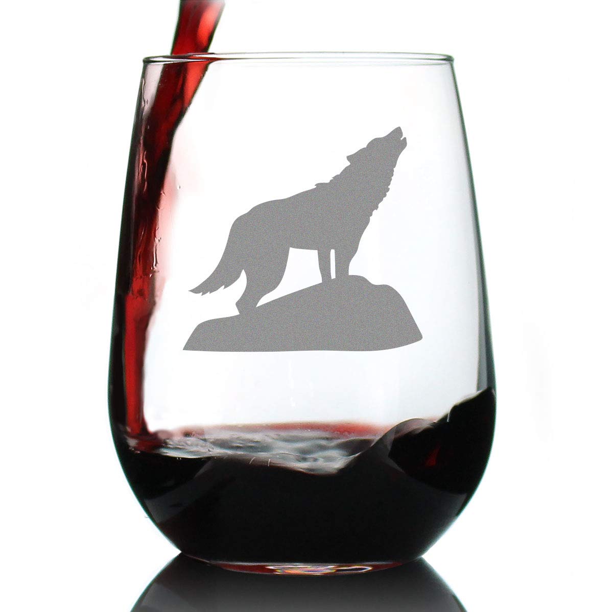 Wolf Stemless Wine Glass - Engraved Silhouette Design - Rustic Cabin Themed Gift for Women & Men - Perfect for Home Decor, Camping, and Outdoor Entertaining - Large 16oz Capacity