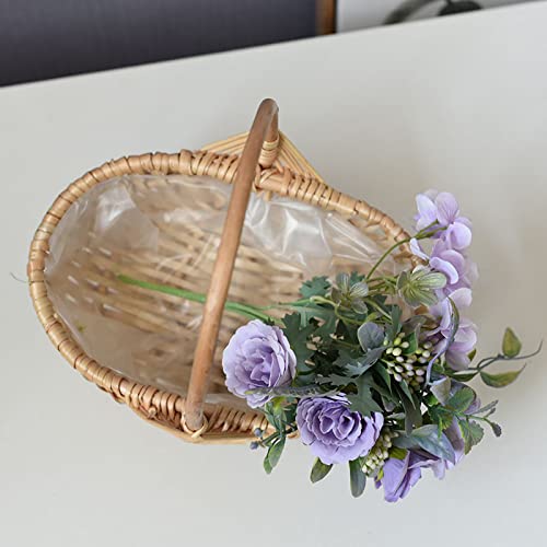 VALINK Handmade Woven Rattan Storage Basket with Waterproof Liner - Natural Flower Basket for Home Decor, Wedding Centerpiece & Photo Props | Perfect for Farmhouse Style, Bathroom Organization & Gift Giving
