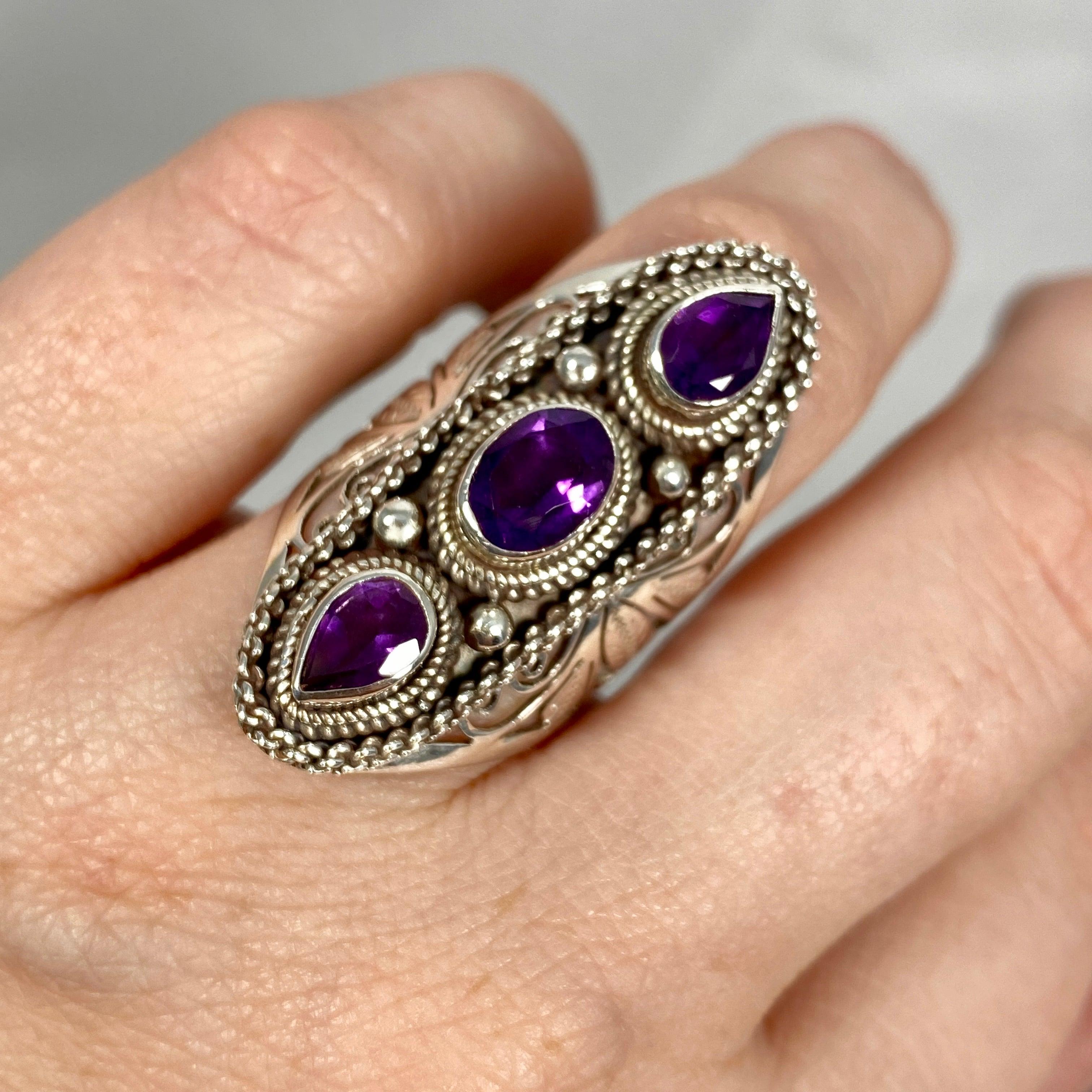 Boho Style R4058 Amethyst Multi-Stone Ring Size 7 - Elegant Bohemian Jewelry for Women, Perfect for Festivals, Weddings & Everyday Wear