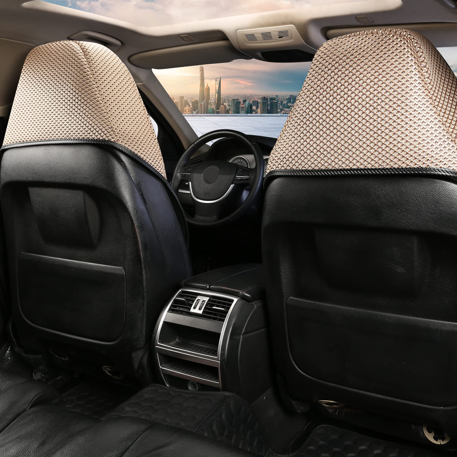 Premium Breathable Universal Car Seat Covers - All-Season Luxury Auto Seat Protectors for Front Bucket Seats, Full Wrapped Edge Design Fits 95% Vehicles (Beige, 1PC) | Perfect for Daily Commuting, Road Trips & Protecting Leather Seats