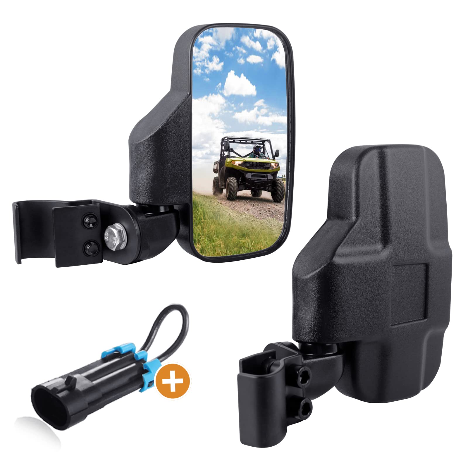 UTV Rear Side View Mirrors for 2015+ Polaris Ranger 570 900 XP 1000 & Can-Am Defender - Breakaway Design, Pro-Fit Cage Compatible (Driver & Passenger Side) - Perfect for Off-Roading, Hunting & Farm Work