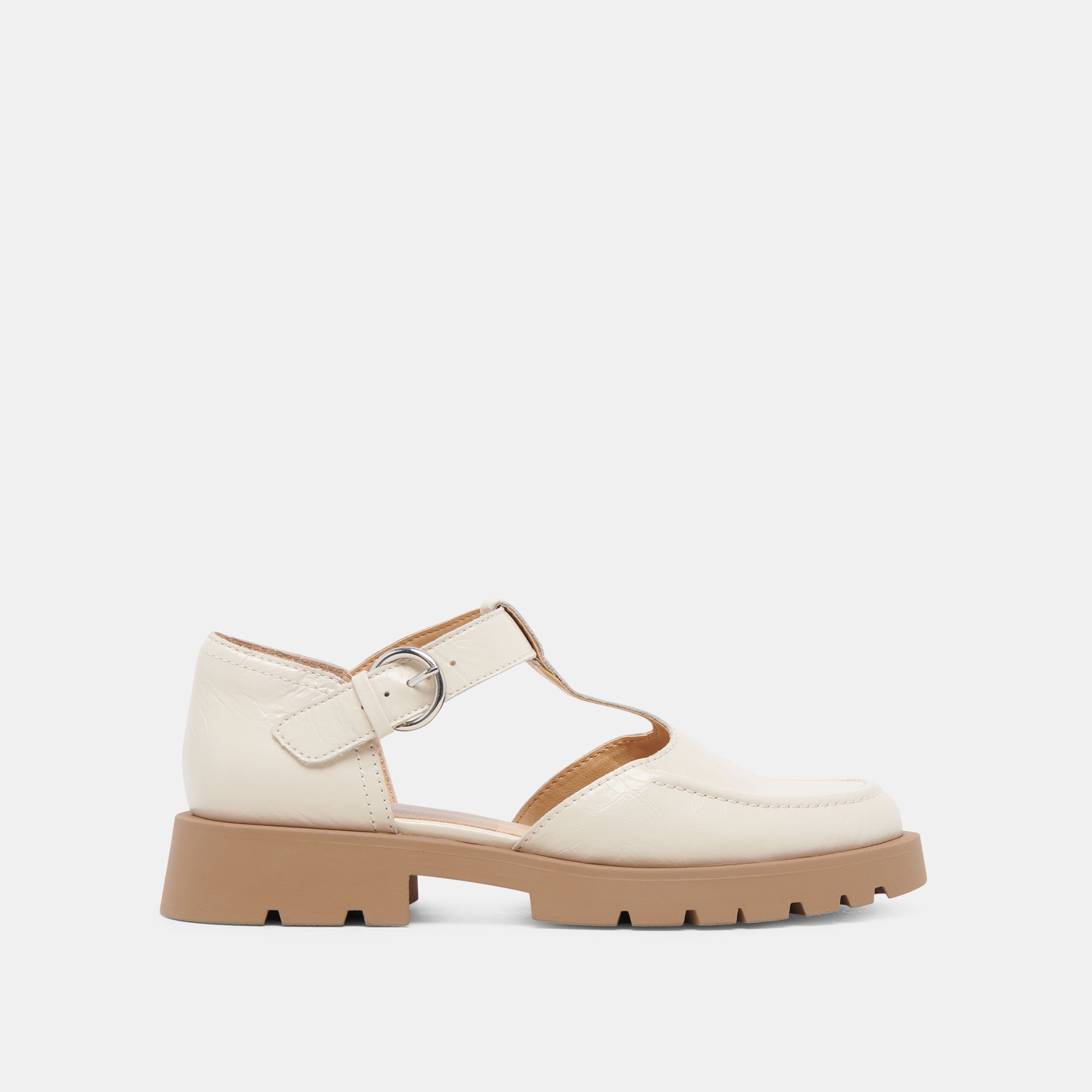 Emilio Flats Cream Crinkle Patent Leather Shoes - Comfortable & Stylish Women's Loafers for Work, Office & Casual Wear