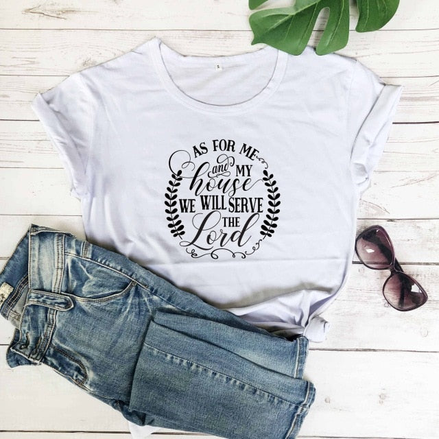 white tee black text